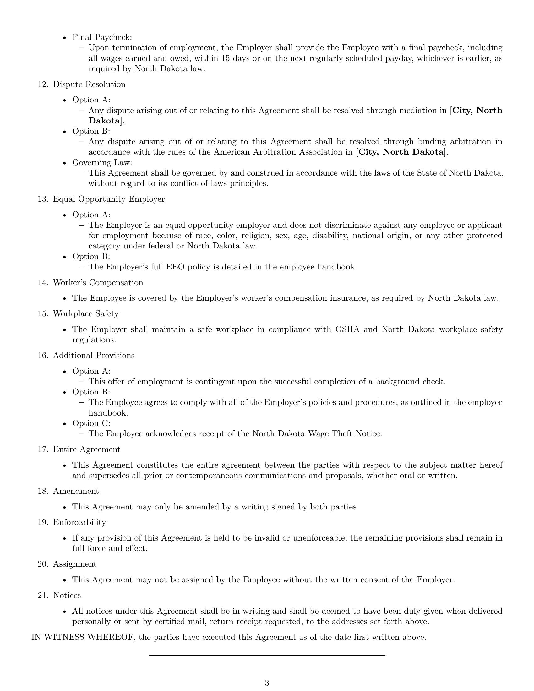 Preview page 3 of Free North Dakota employment contract template
