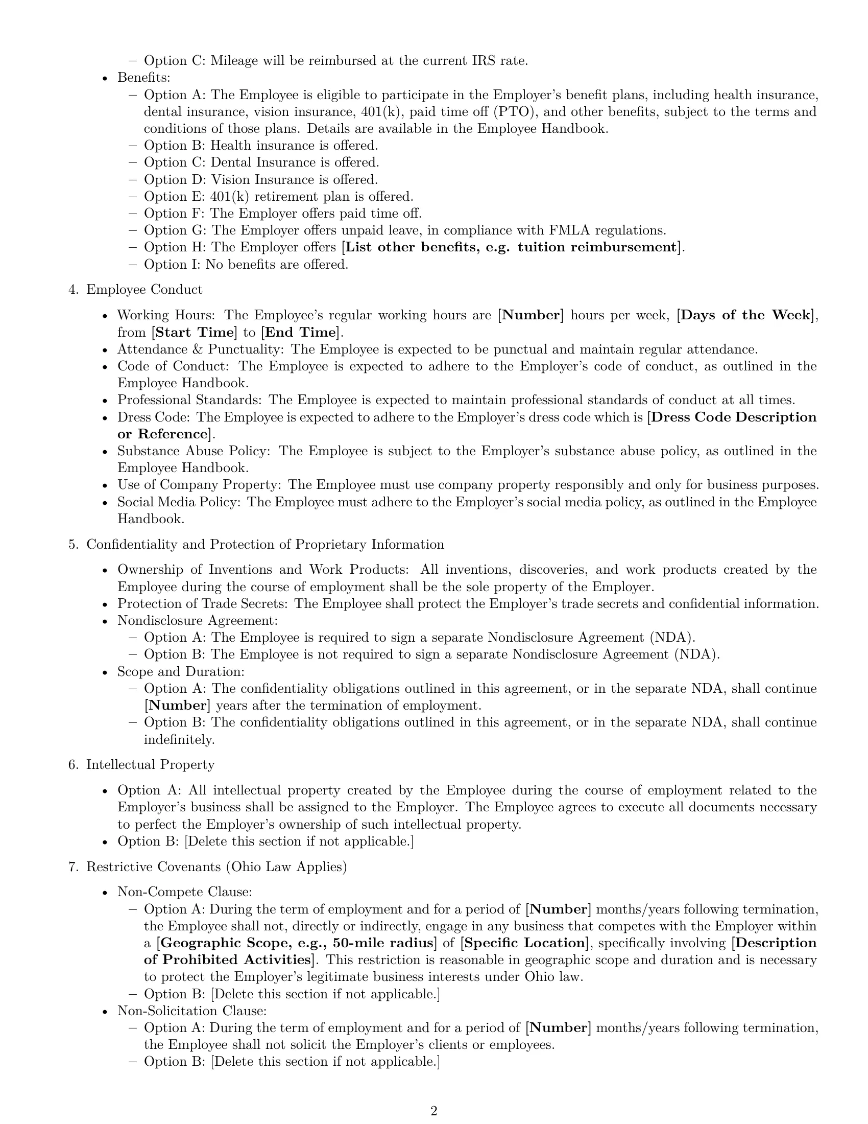 Preview page 2 of Free Ohio employment contract template