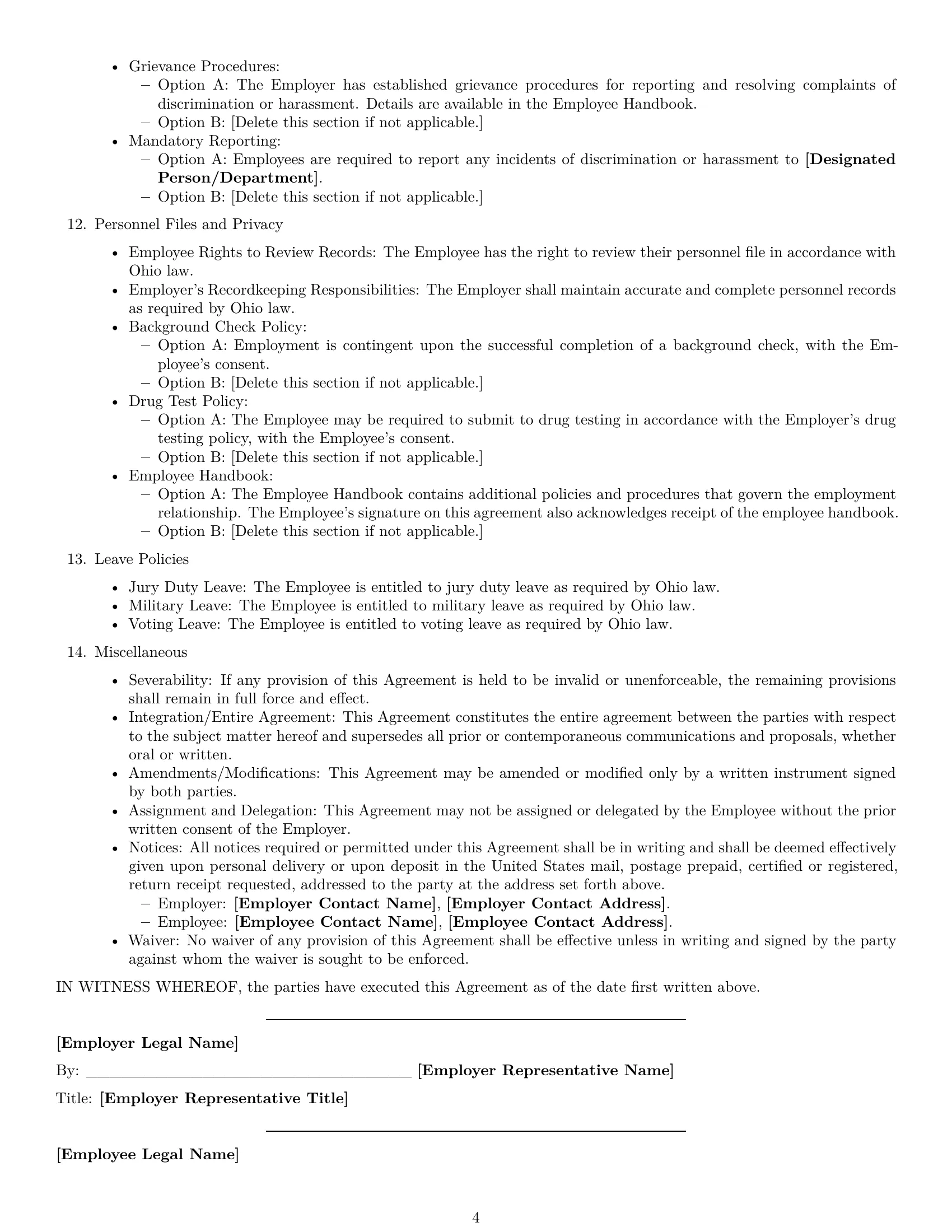 Preview page 4 of Free Ohio employment contract template