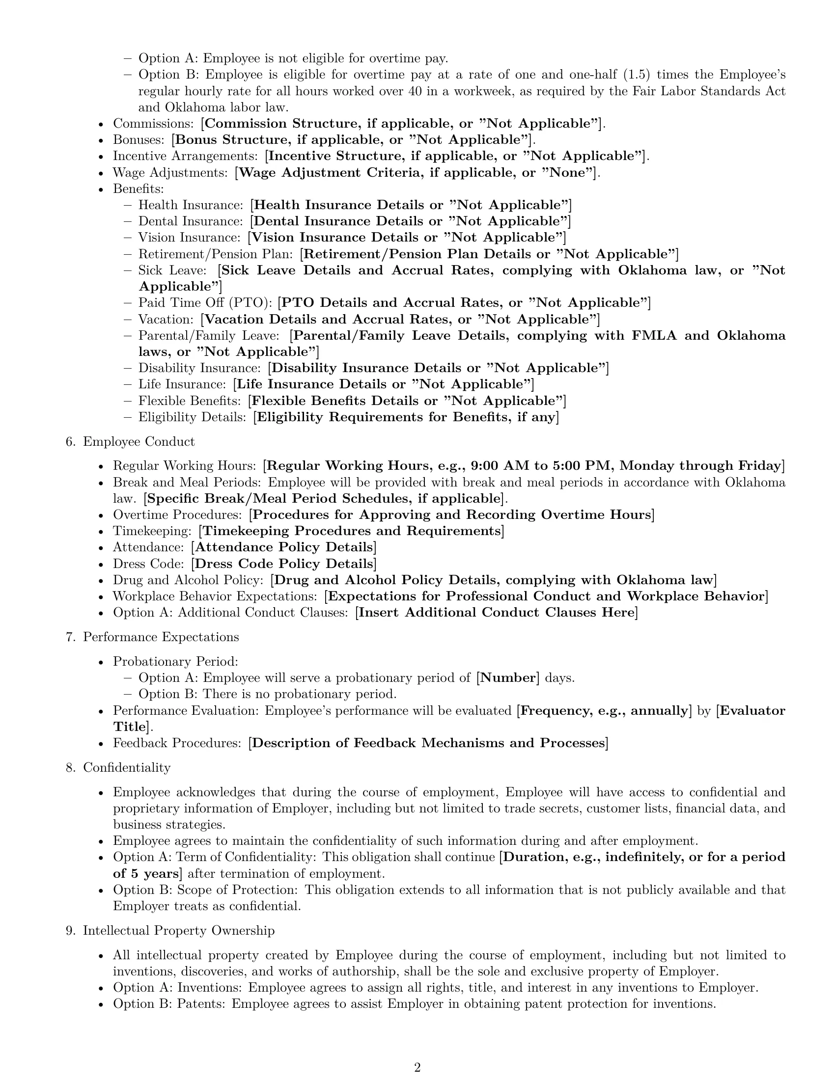 Preview page 2 of Free Oklahoma employment contract template