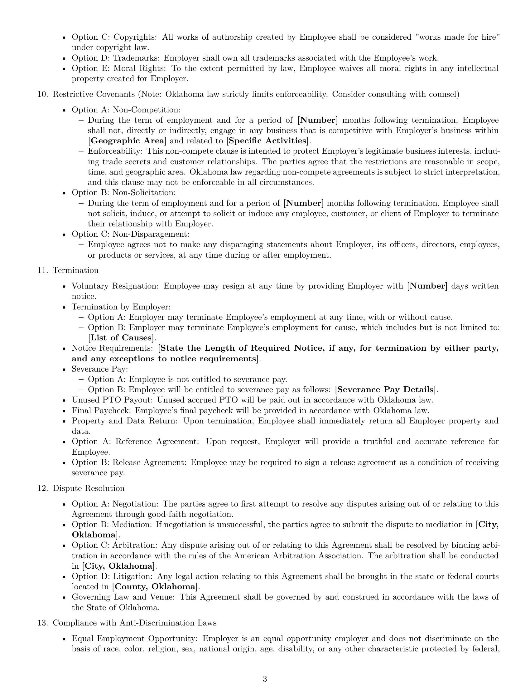 Preview page 3 of Free Oklahoma employment contract template