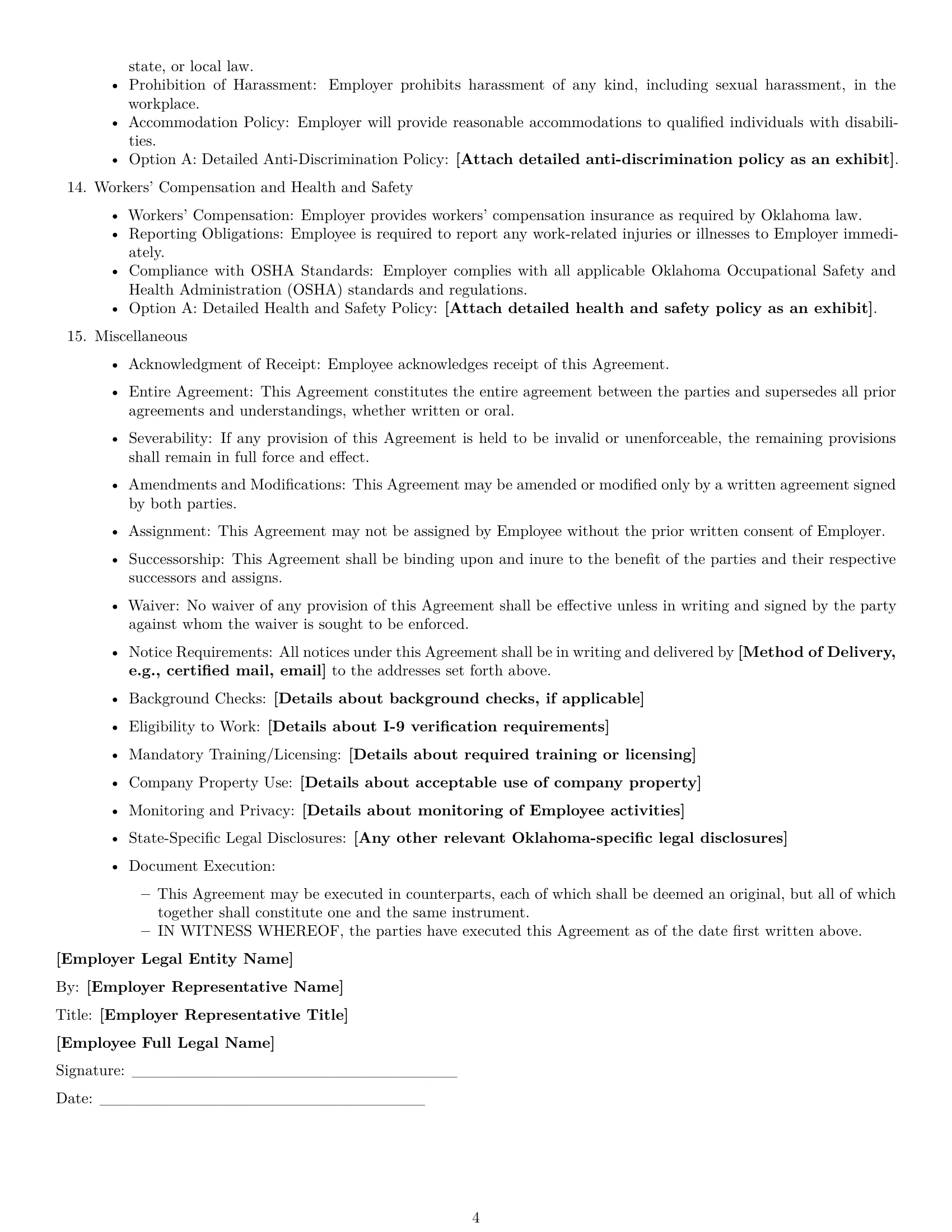 Preview page 4 of Free Oklahoma employment contract template