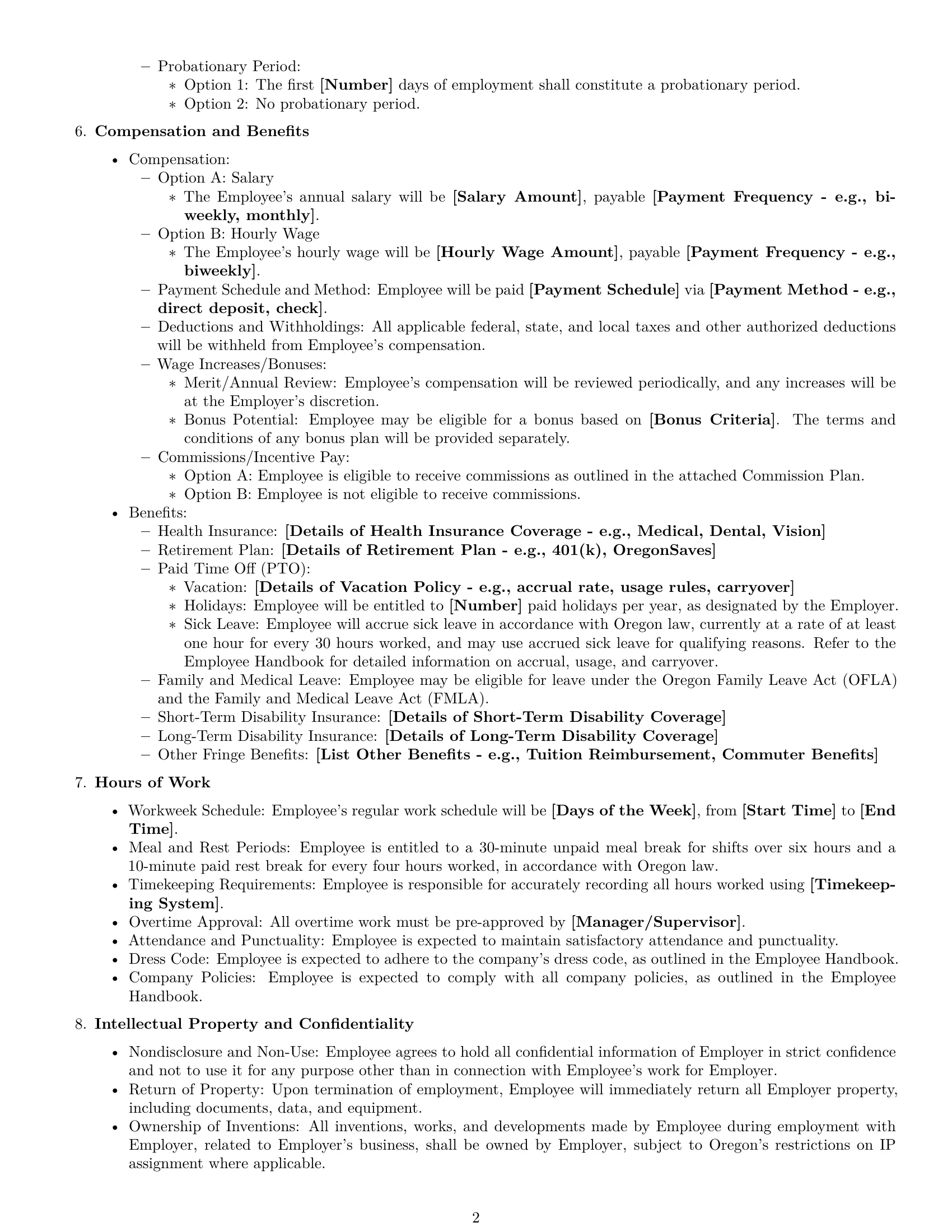 Preview page 2 of Free Oregon employment contract template