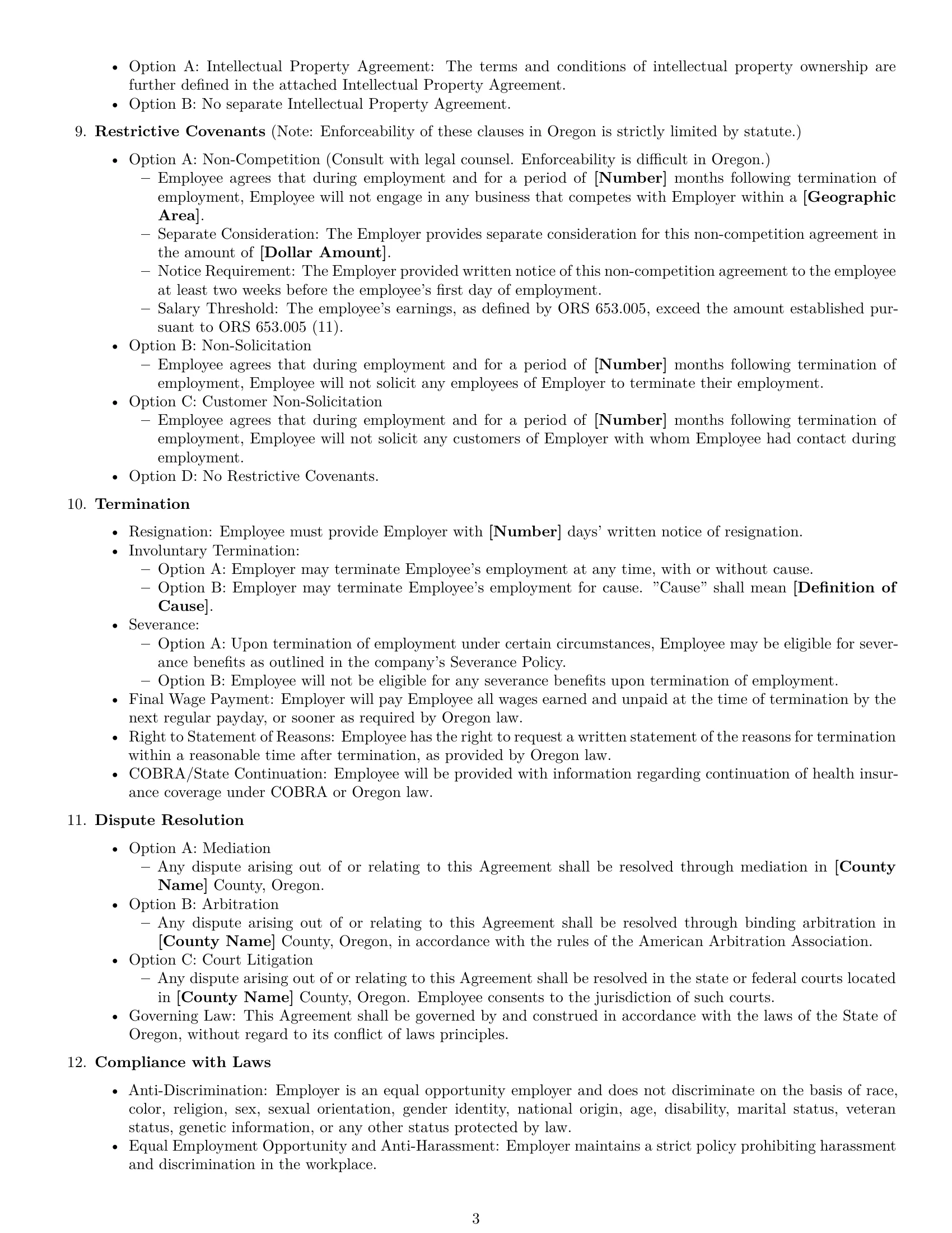 Preview page 3 of Free Oregon employment contract template