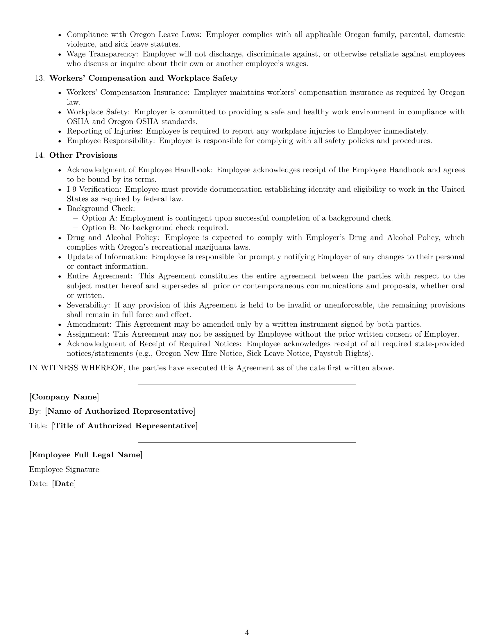Preview page 4 of Free Oregon employment contract template