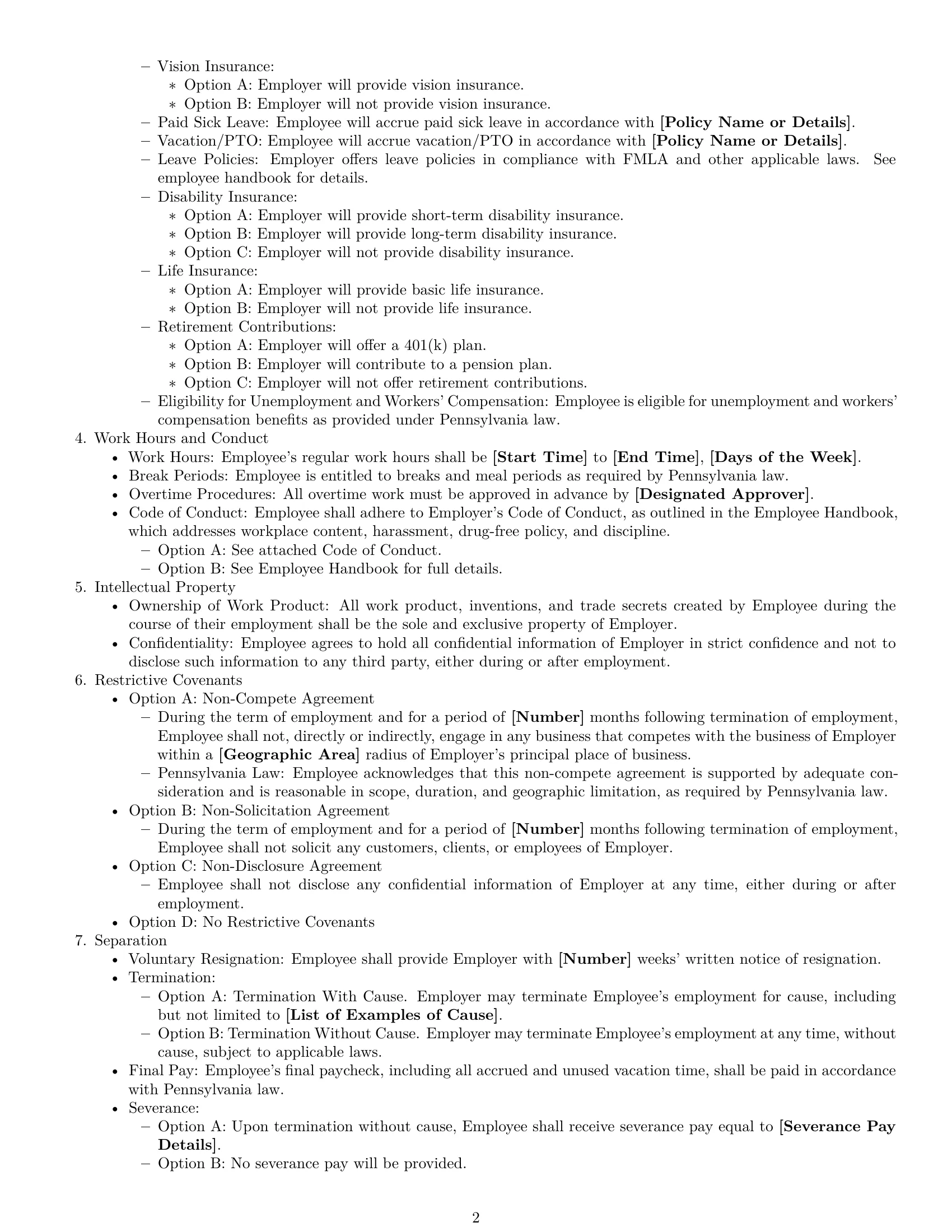 Preview page 2 of Free Pennsylvania employment contract template