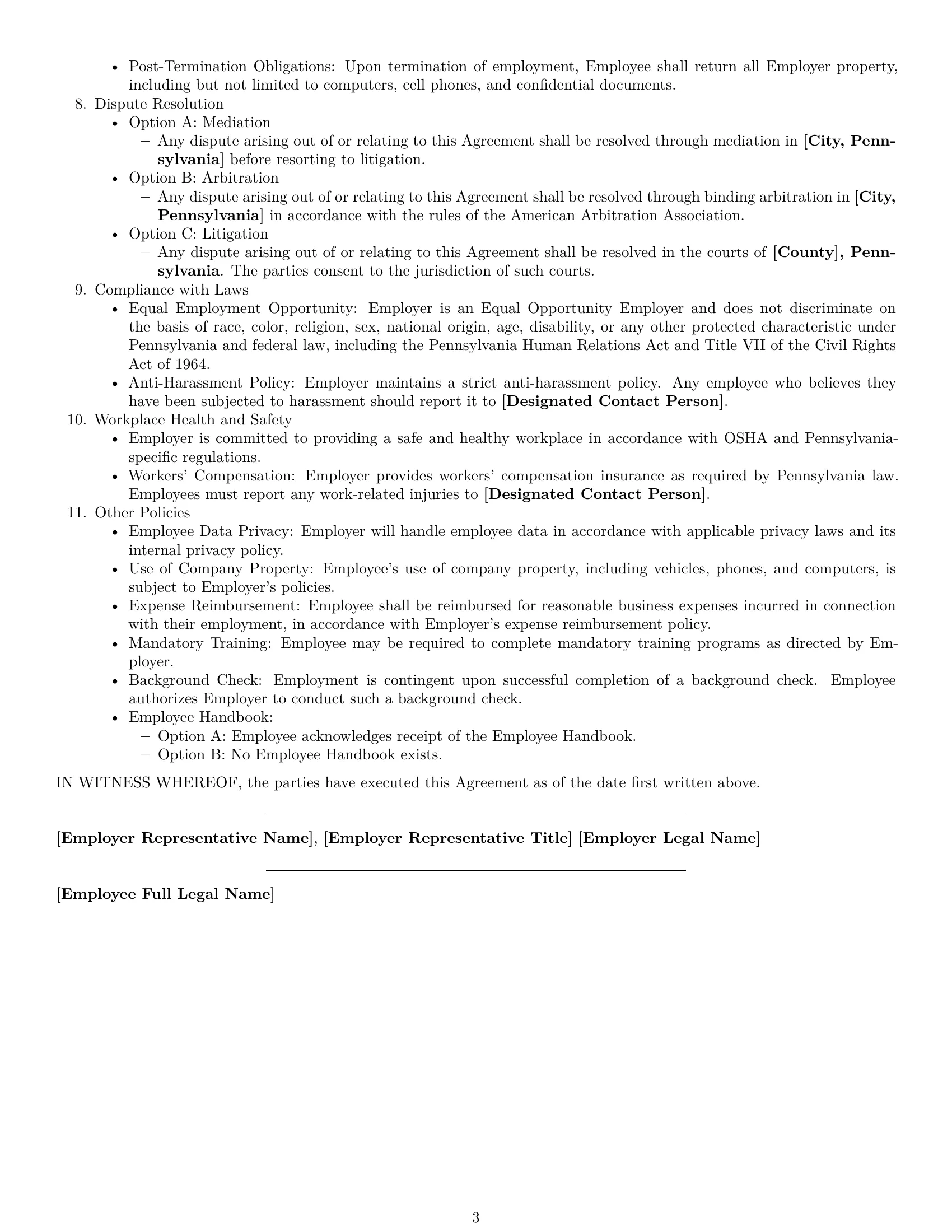 Preview page 3 of Free Pennsylvania employment contract template