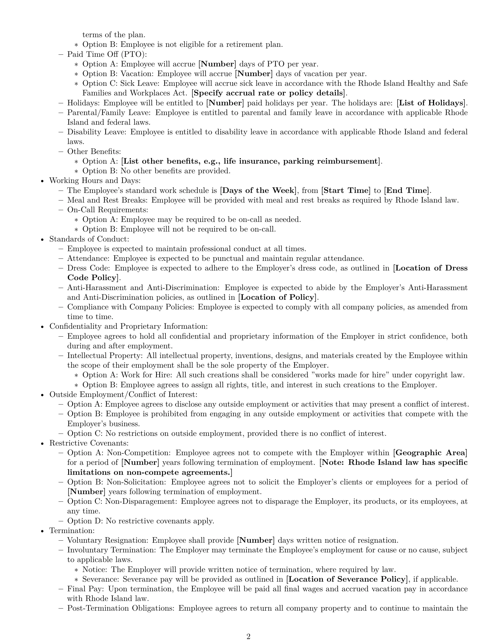 Preview page 2 of Free Rhode Island employment contract template