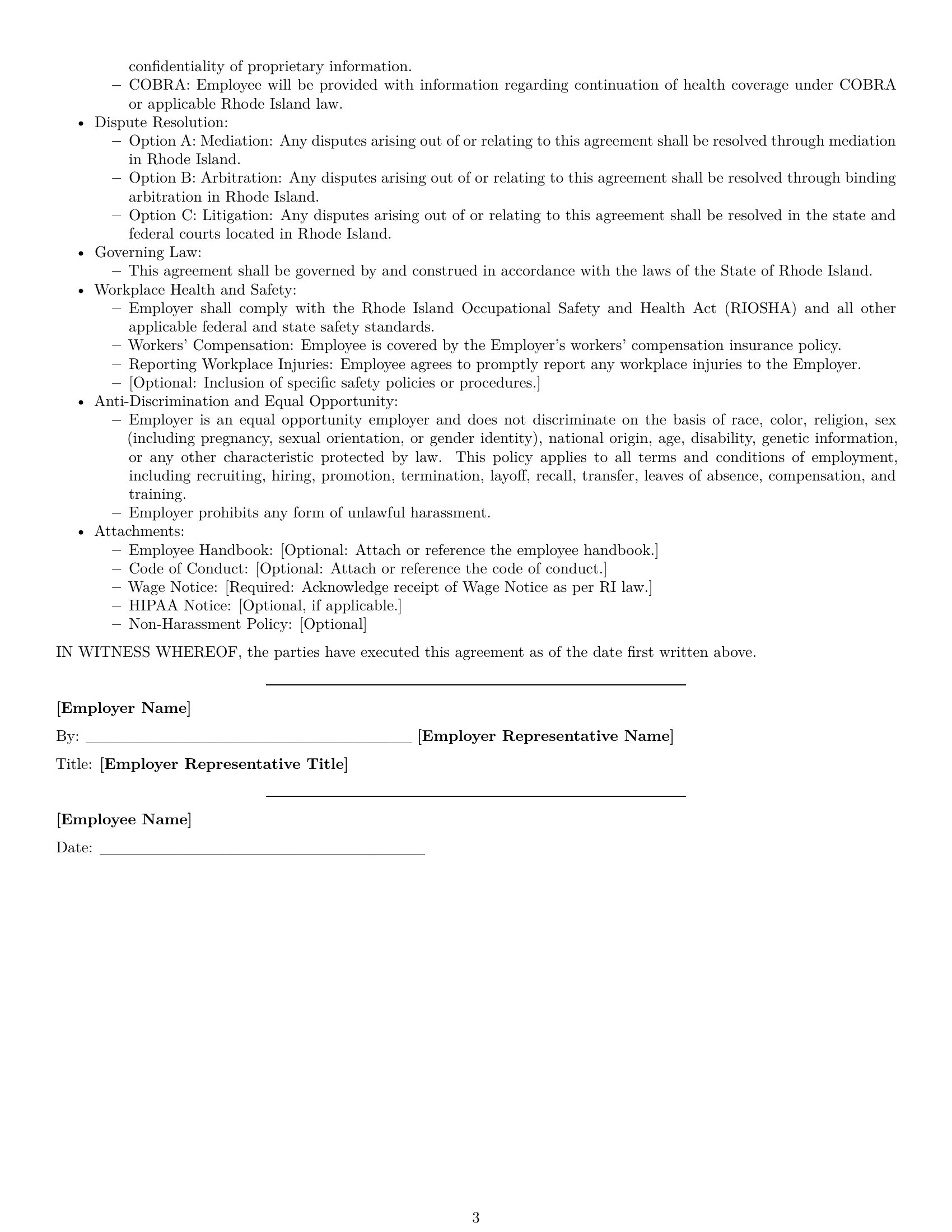 Preview page 3 of Free Rhode Island employment contract template