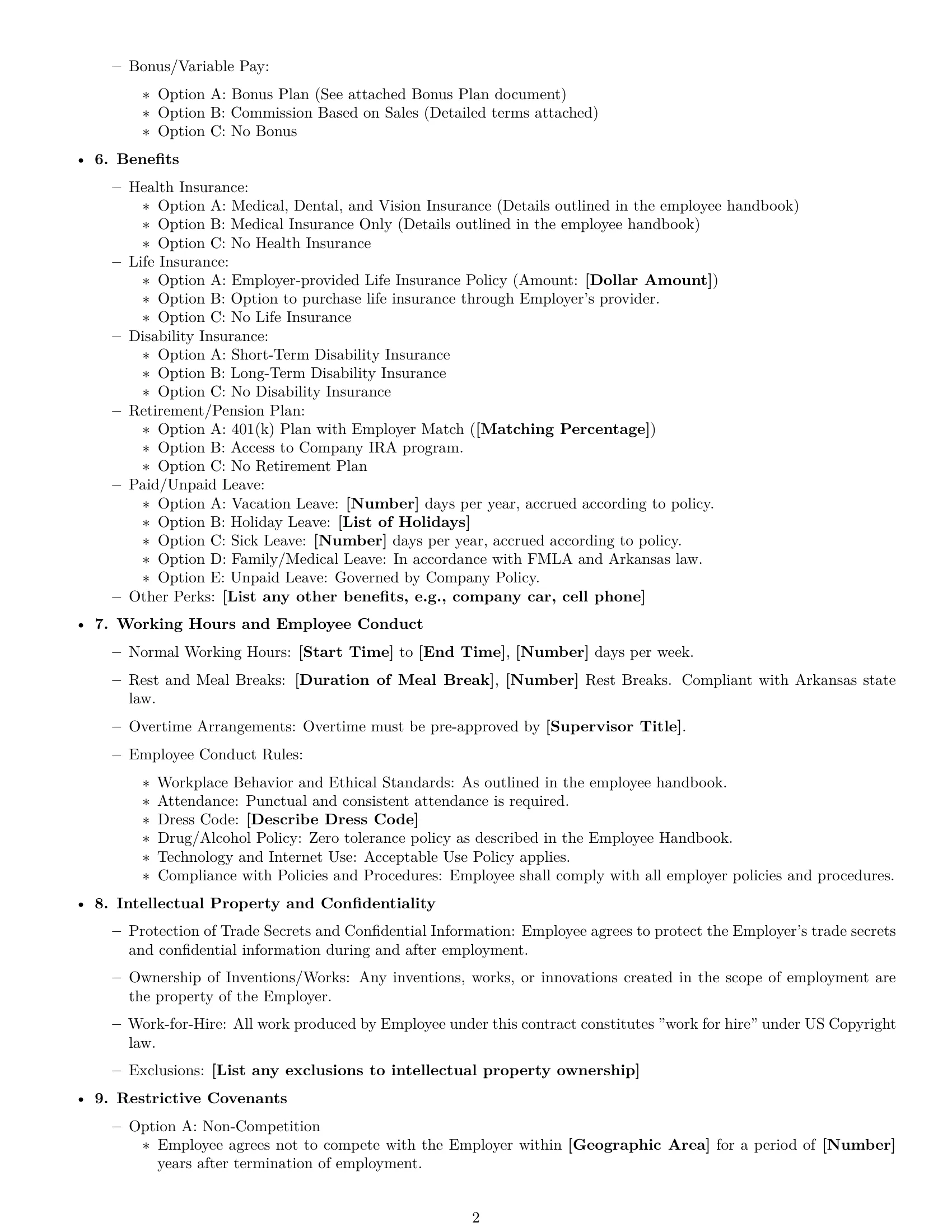 Preview page 2 of Free Arkansas employment contract template