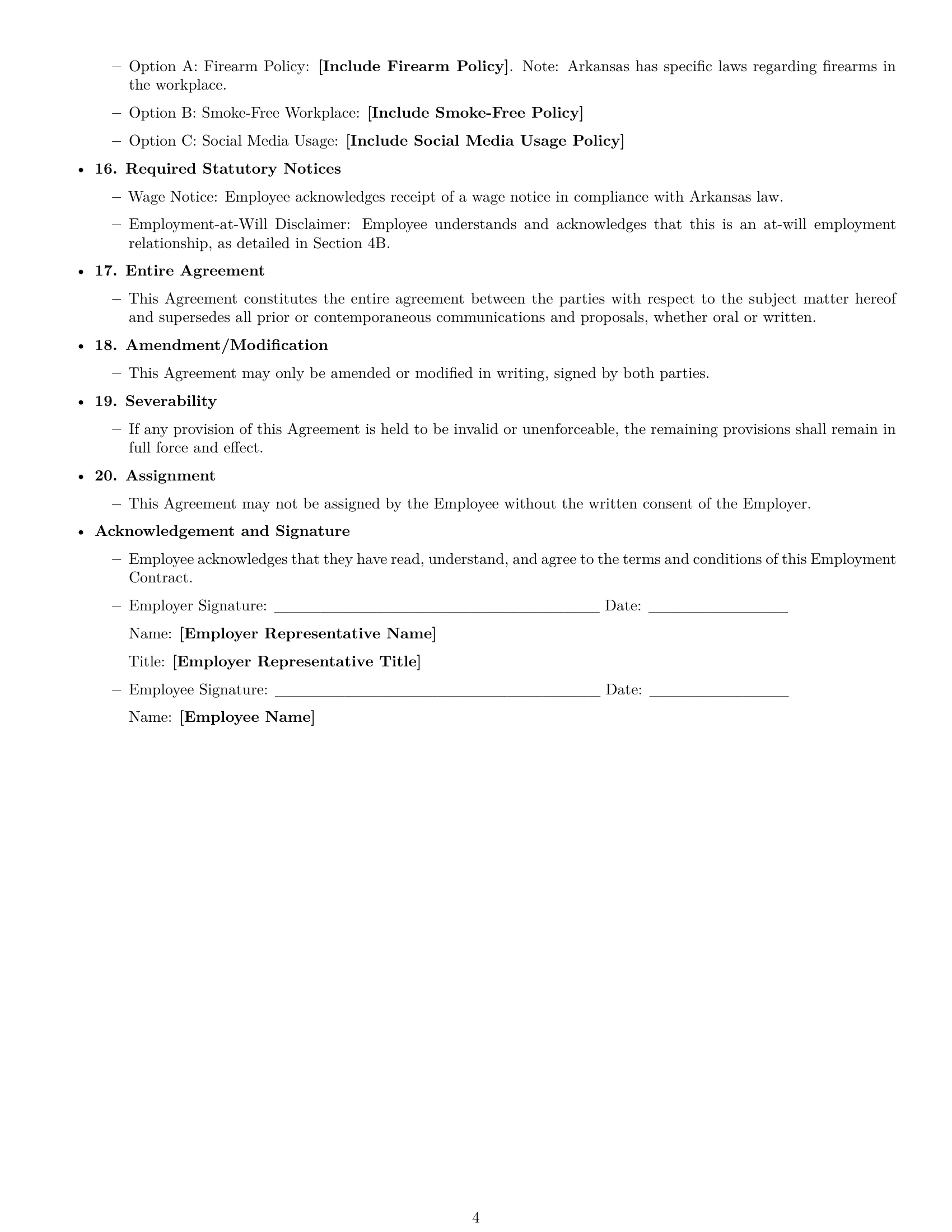 Preview page 4 of Free Arkansas employment contract template