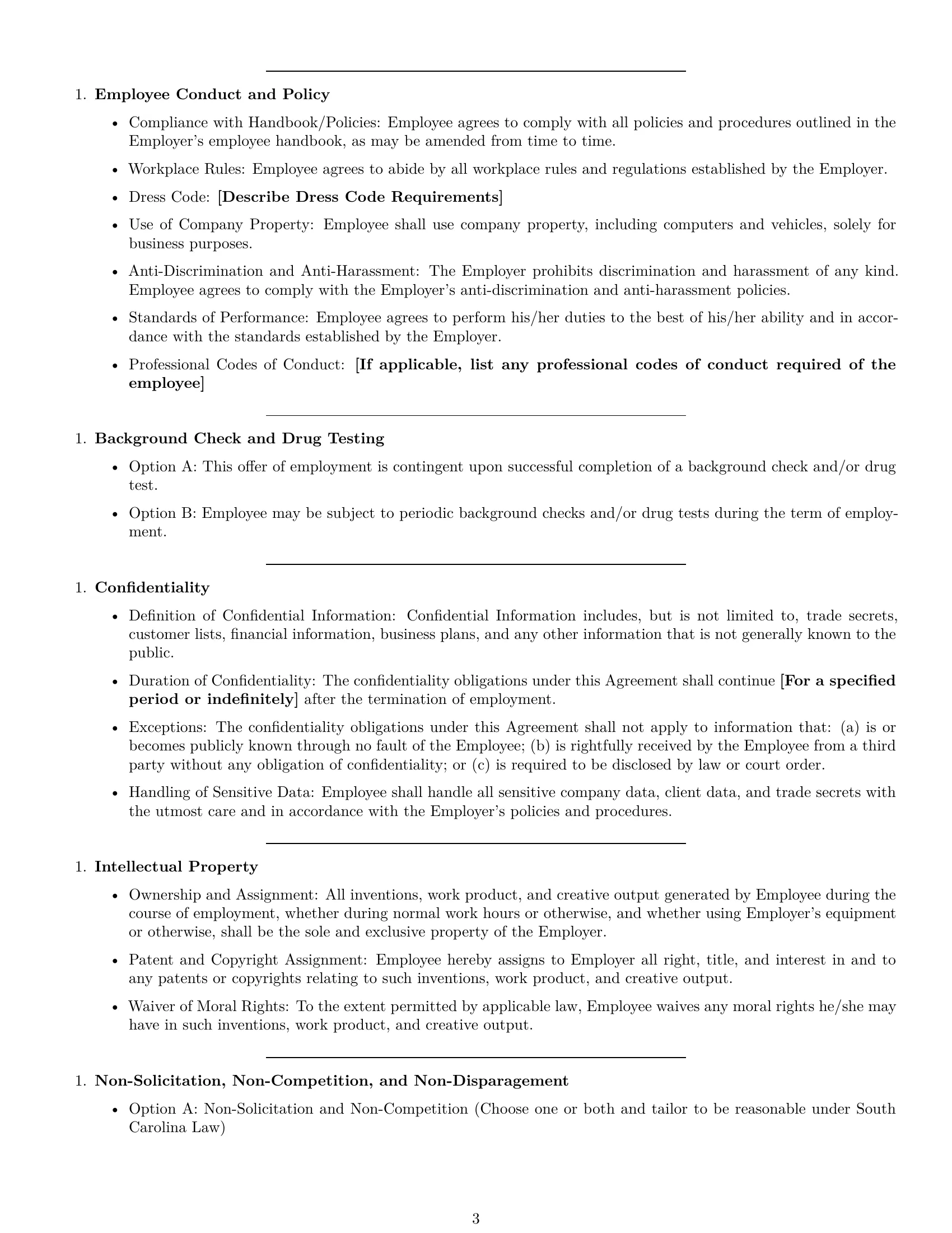 Preview page 3 of Free South Carolina employment contract template