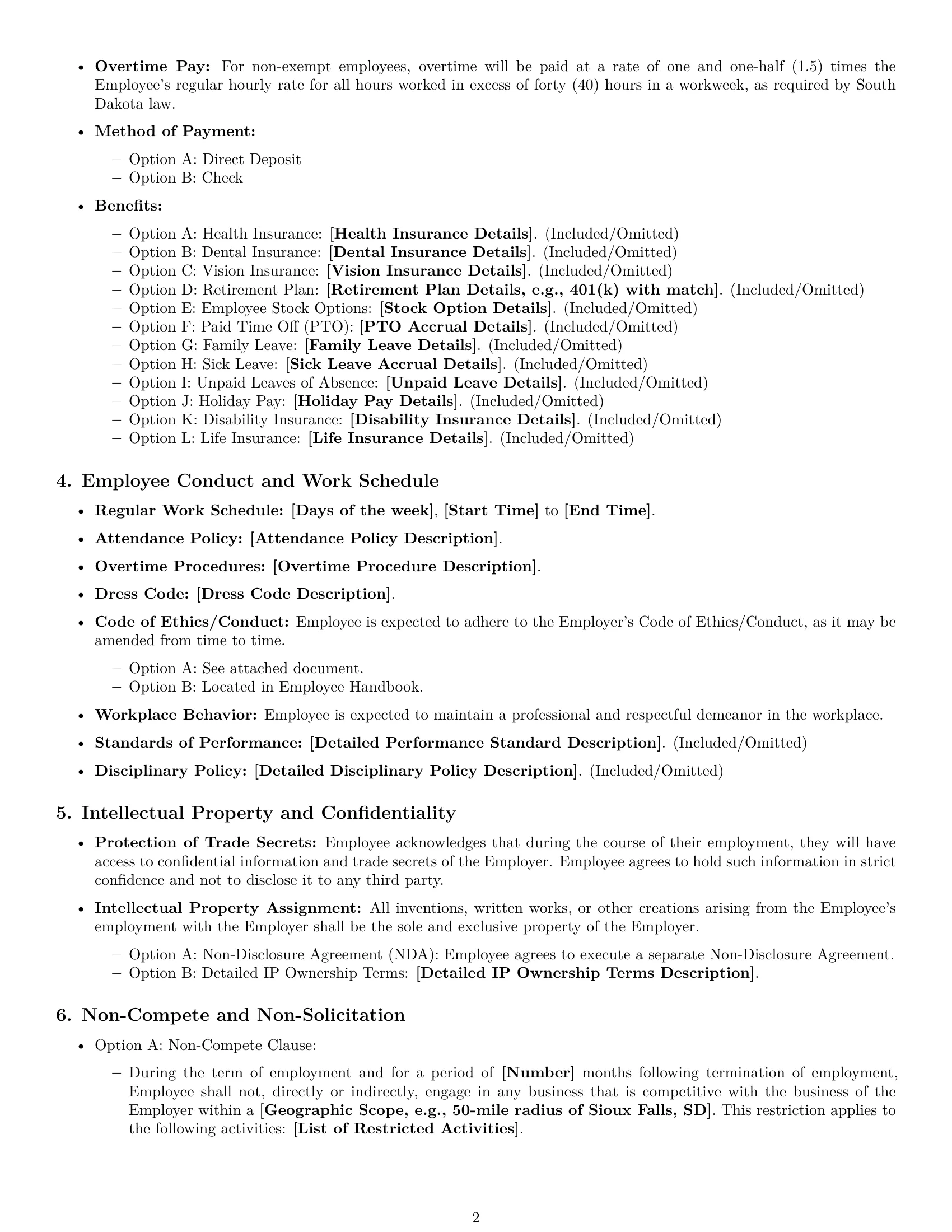 Preview page 2 of Free South Dakota employment contract template
