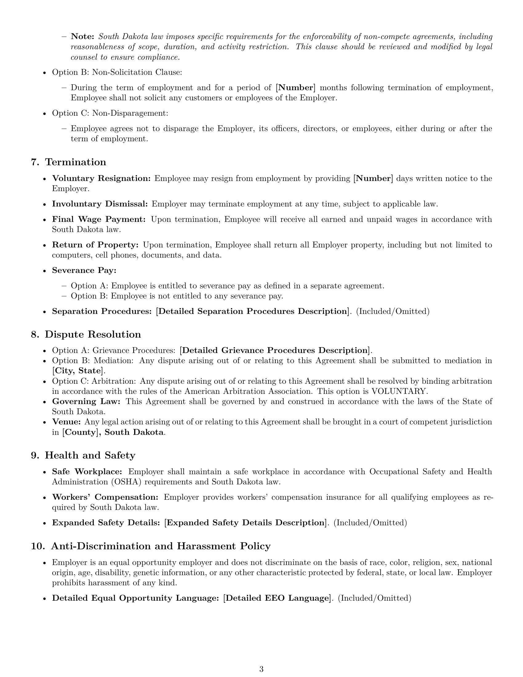 Preview page 3 of Free South Dakota employment contract template
