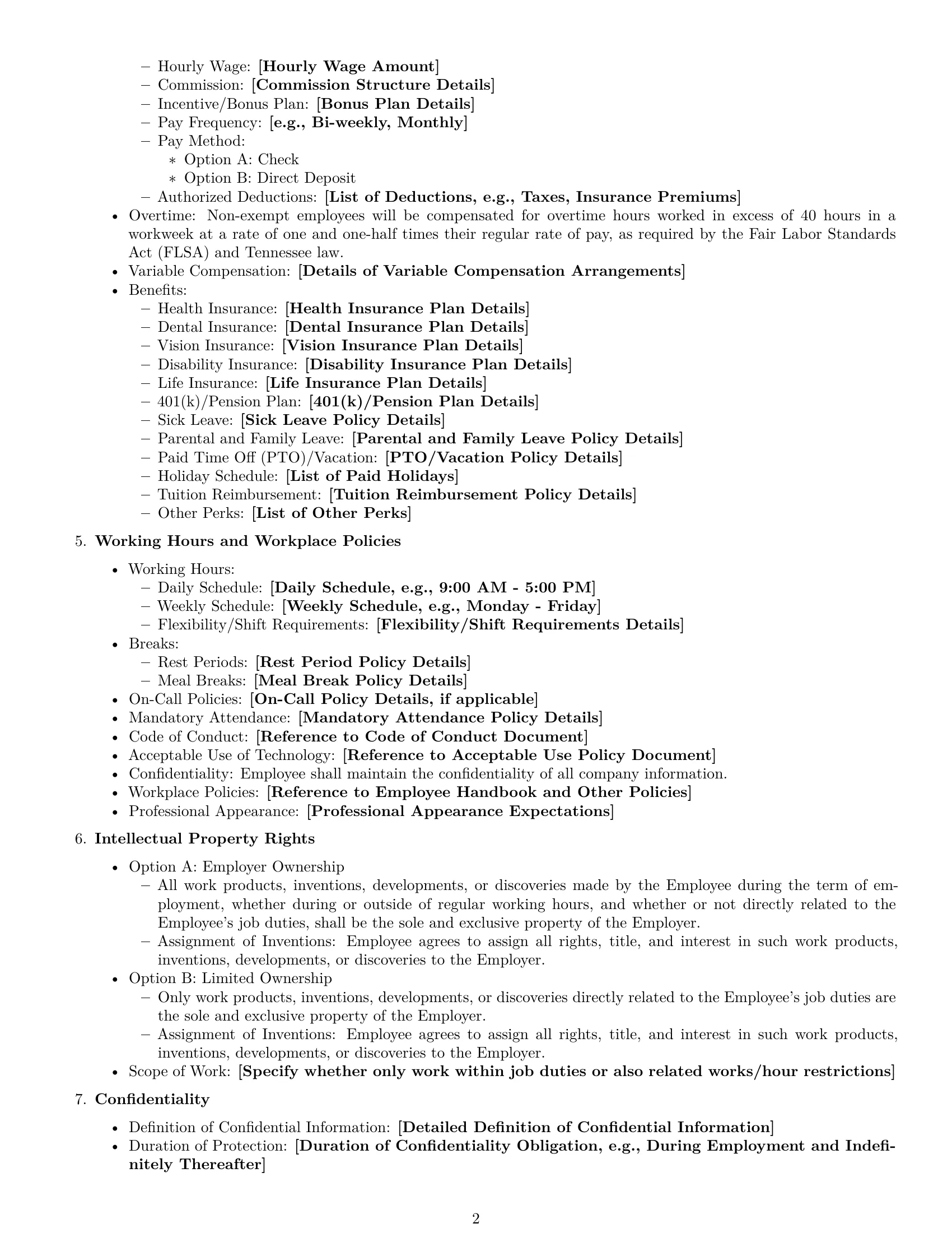 Preview page 2 of Free Tennessee employment contract template
