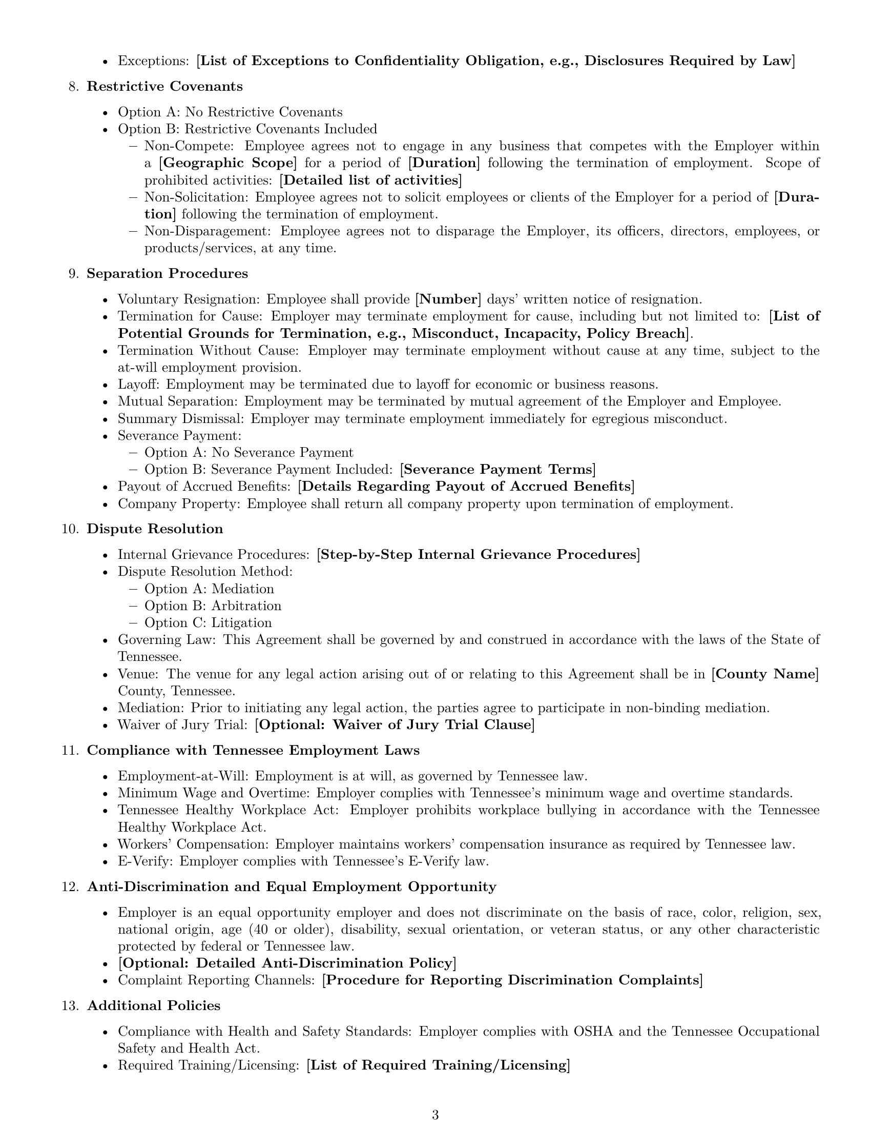 Preview page 3 of Free Tennessee employment contract template