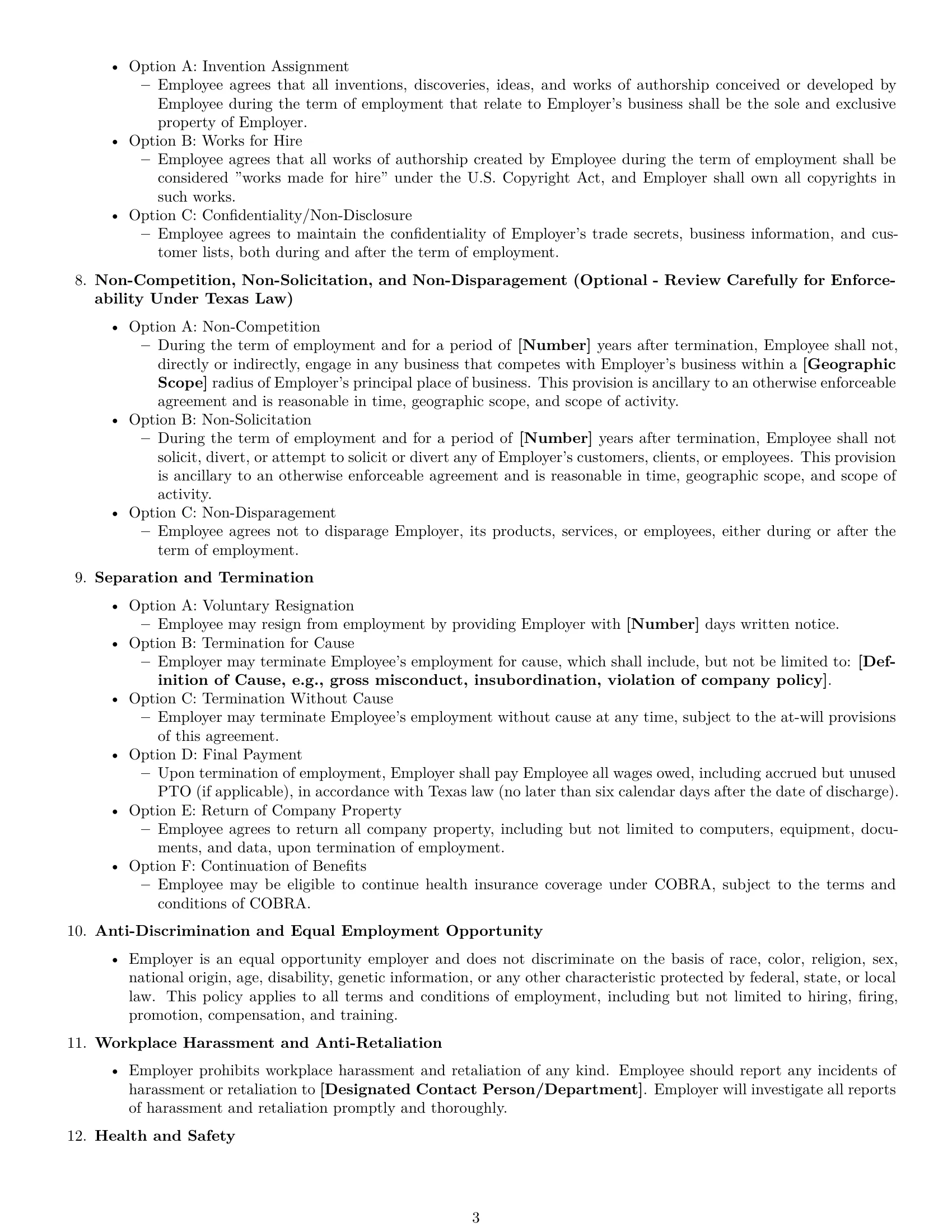 Preview page 3 of Free Texas employment contract template