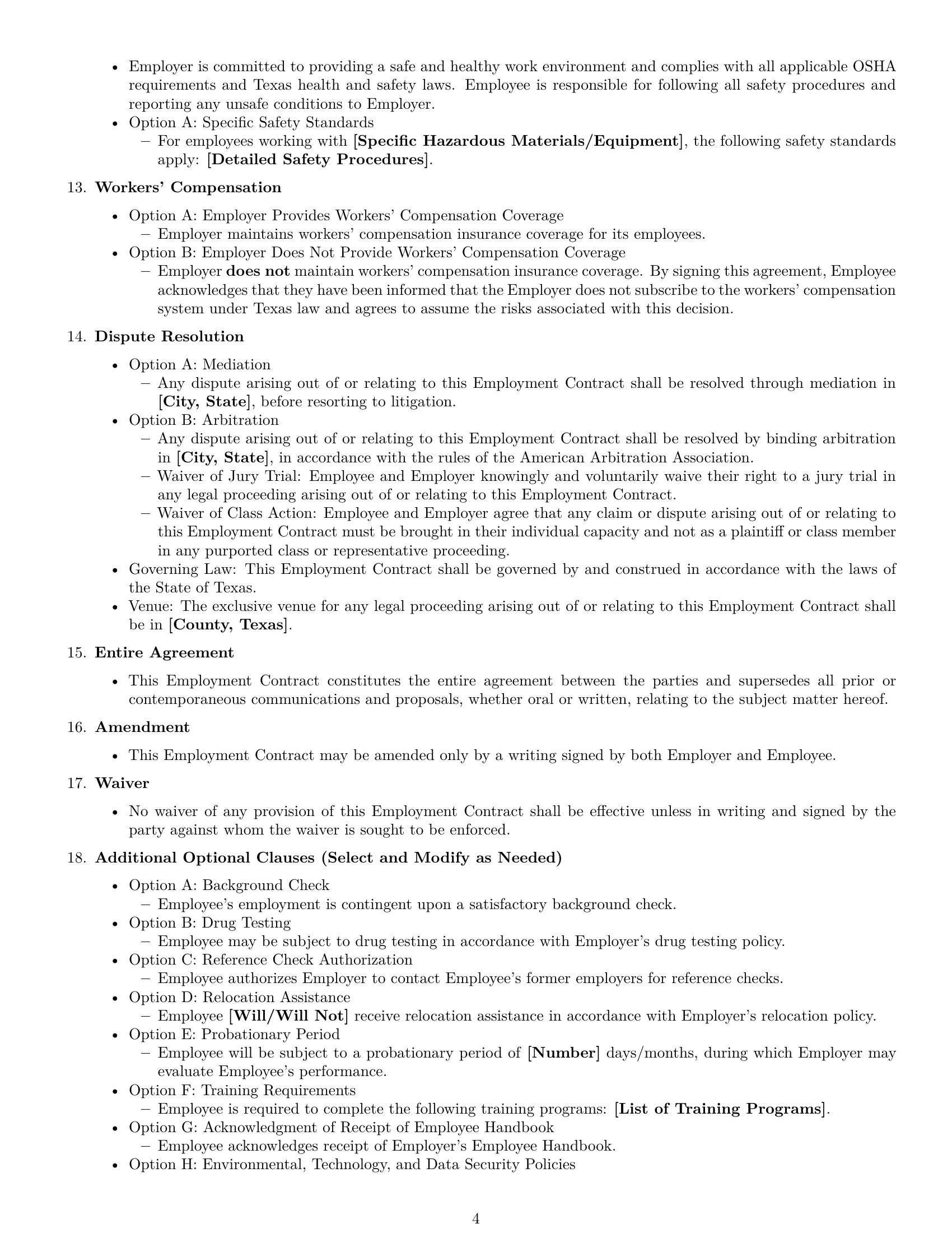 Preview page 4 of Free Texas employment contract template