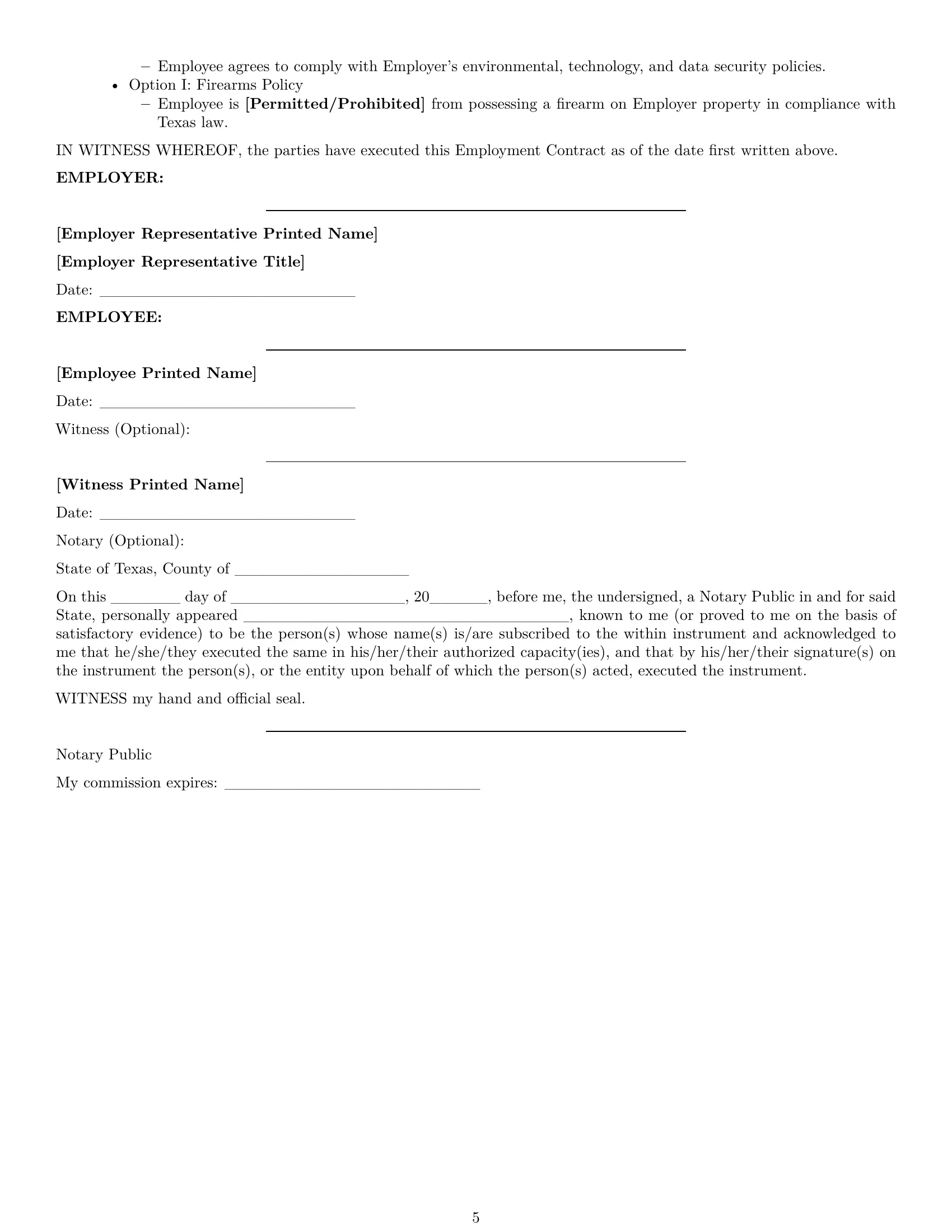 Preview page 5 of Free Texas employment contract template