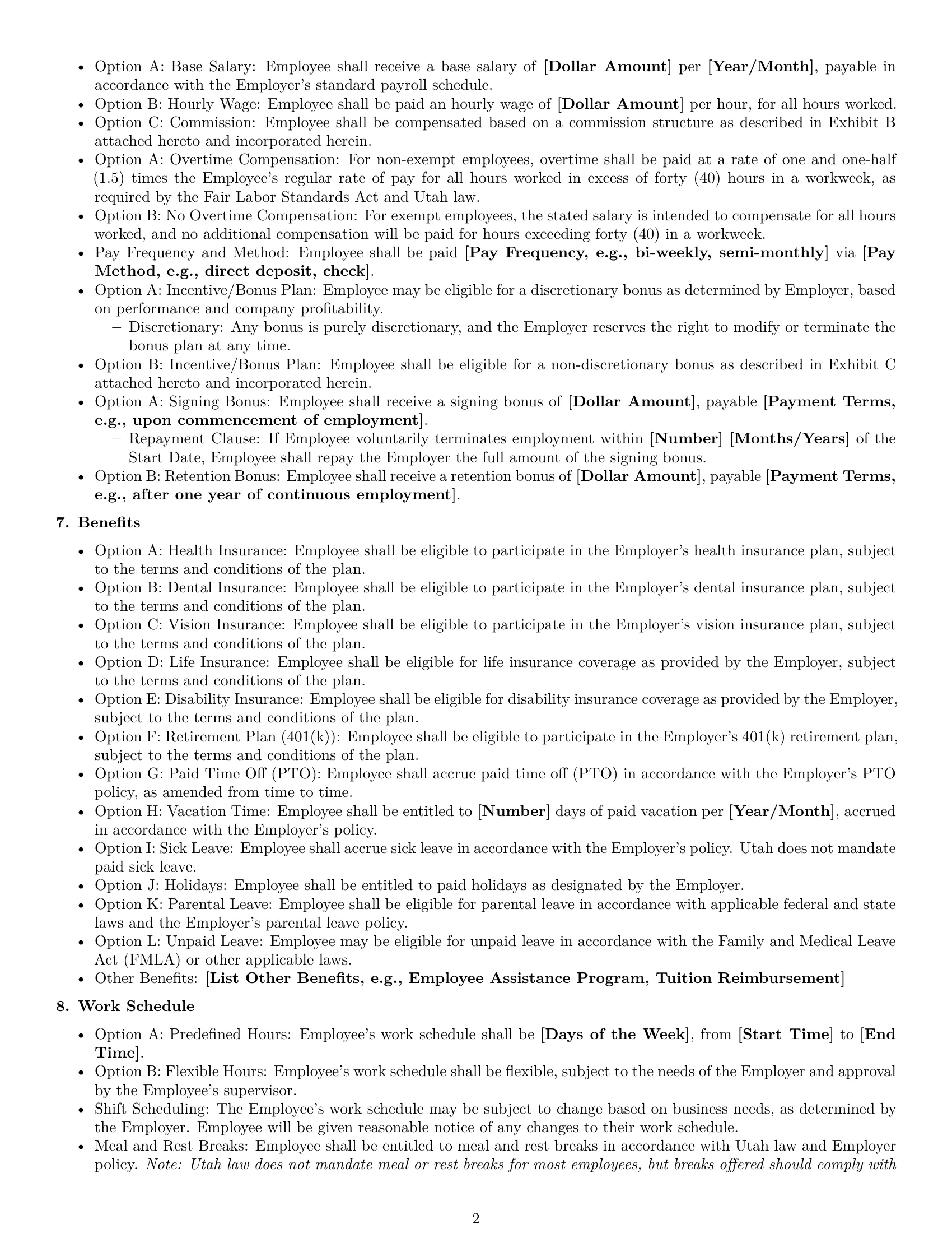 Preview page 2 of Free Utah employment contract template