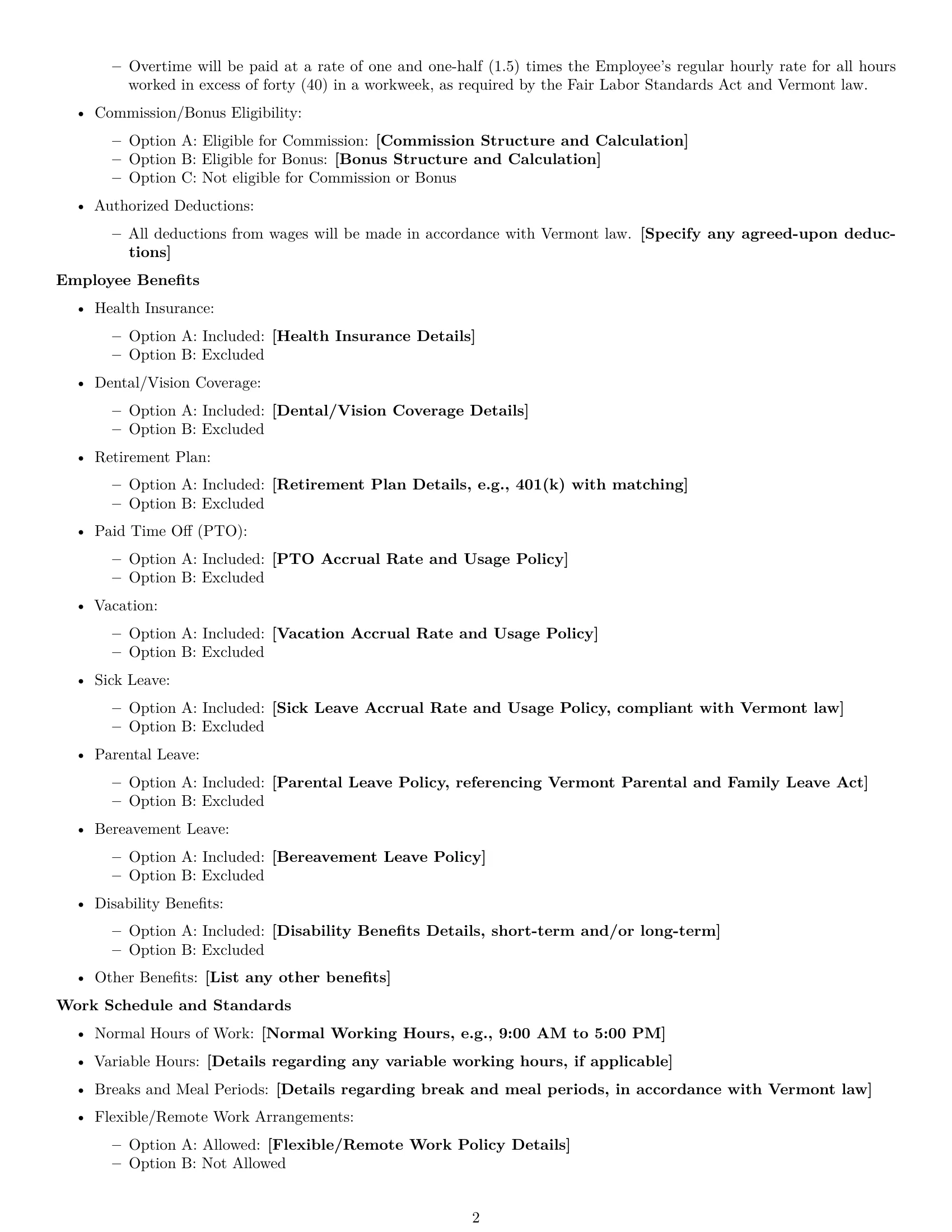 Preview page 2 of Free Vermont employment contract template
