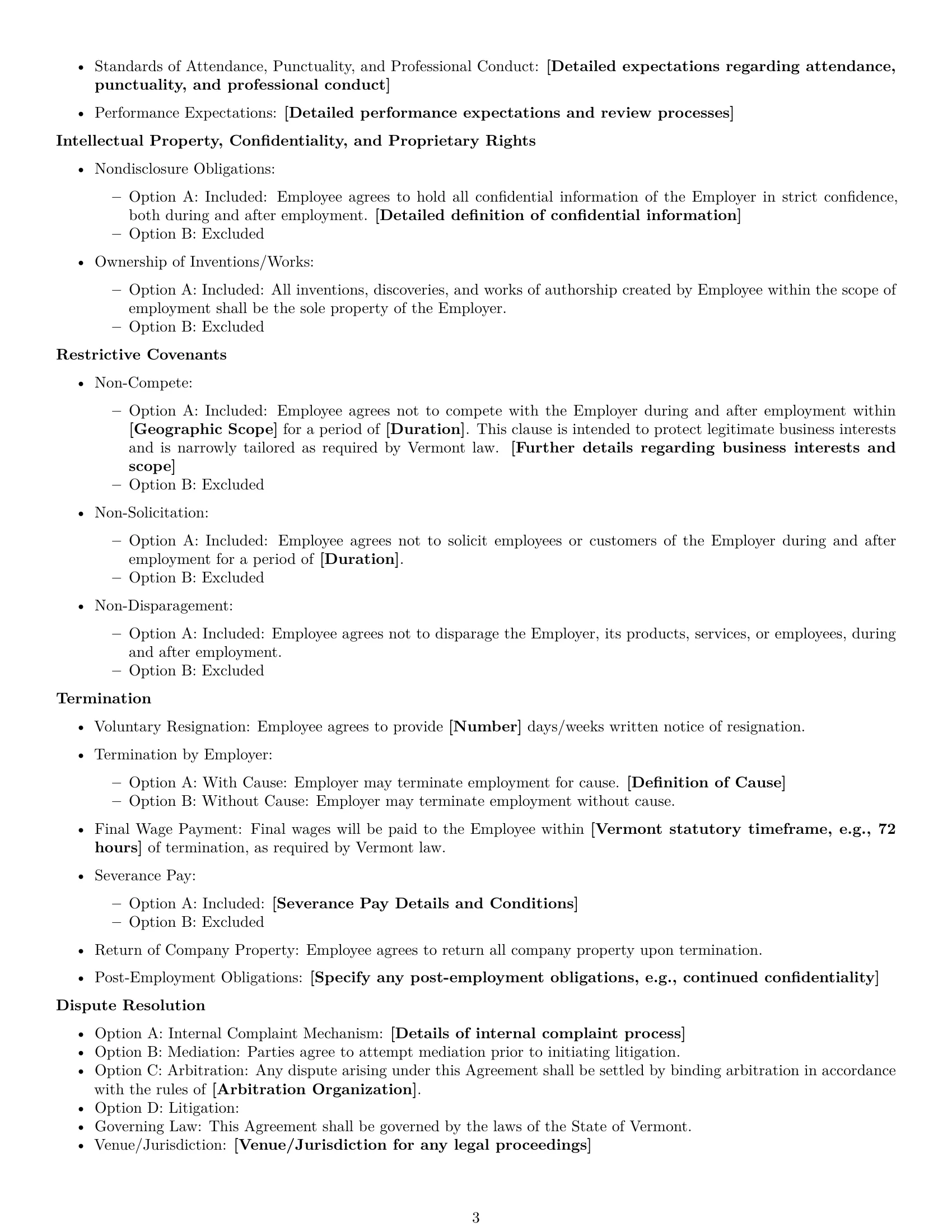 Preview page 3 of Free Vermont employment contract template