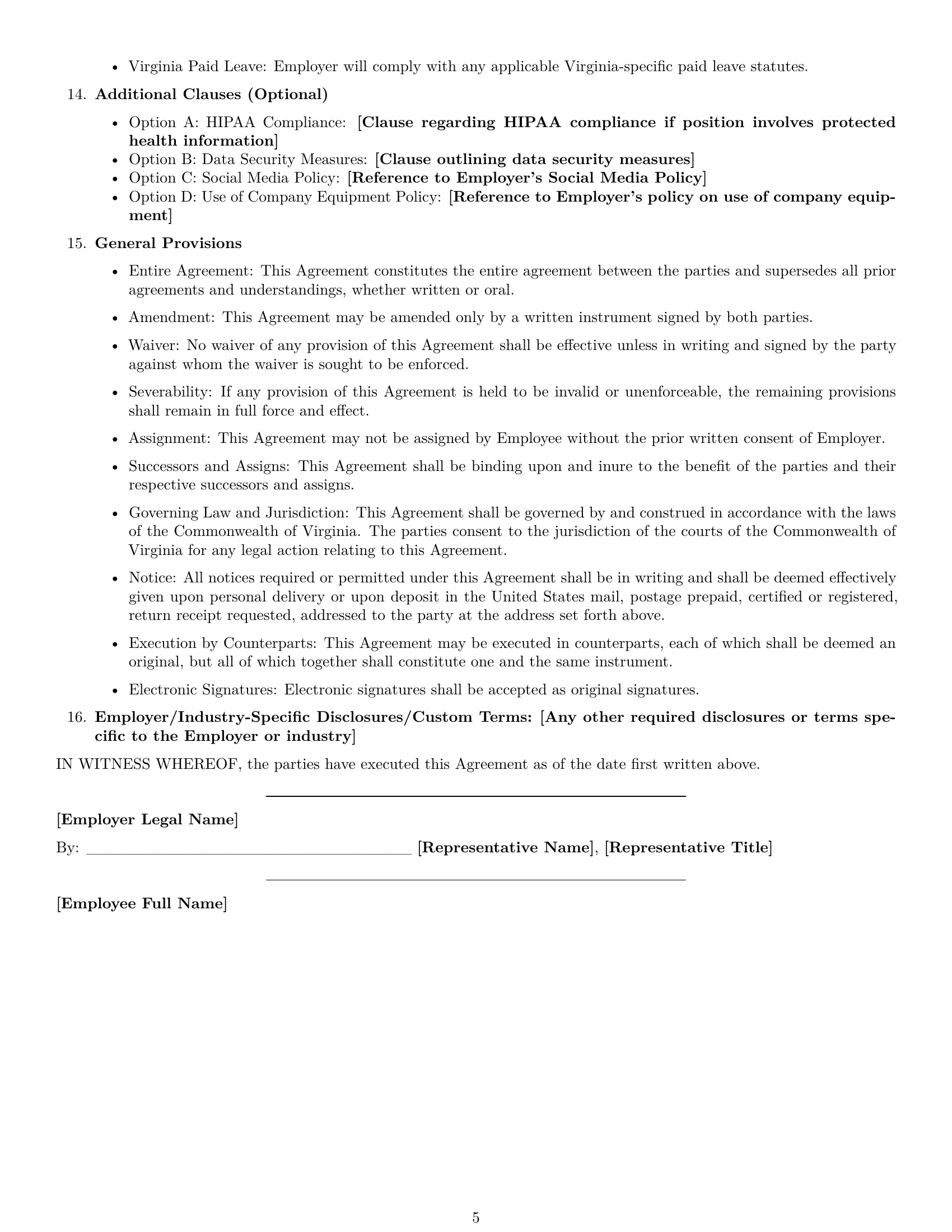 Preview page 5 of Free Virginia employment contract template