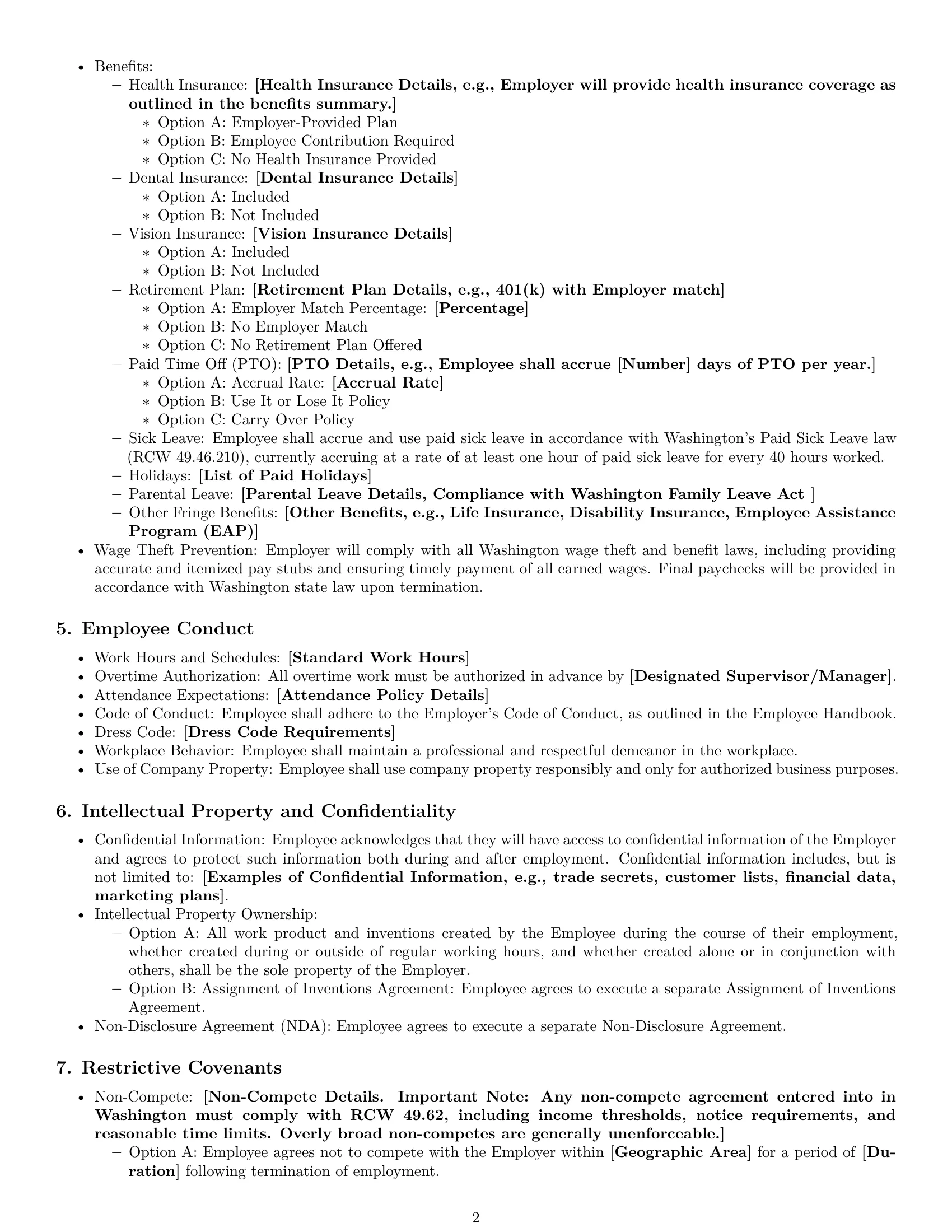 Preview page 2 of Free Washington employment contract template