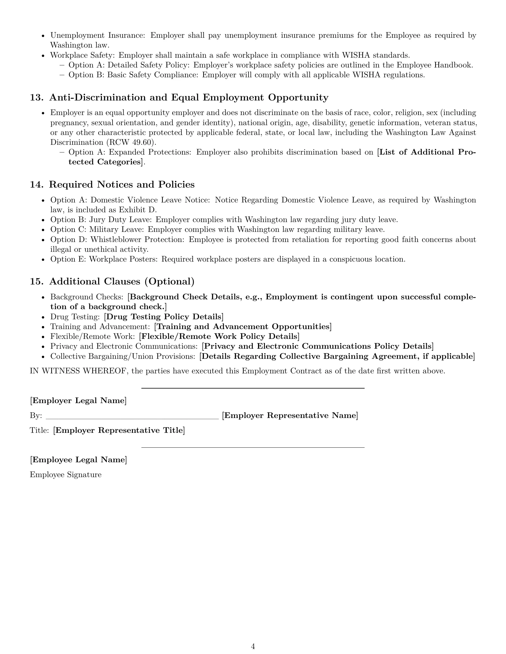 Preview page 4 of Free Washington employment contract template