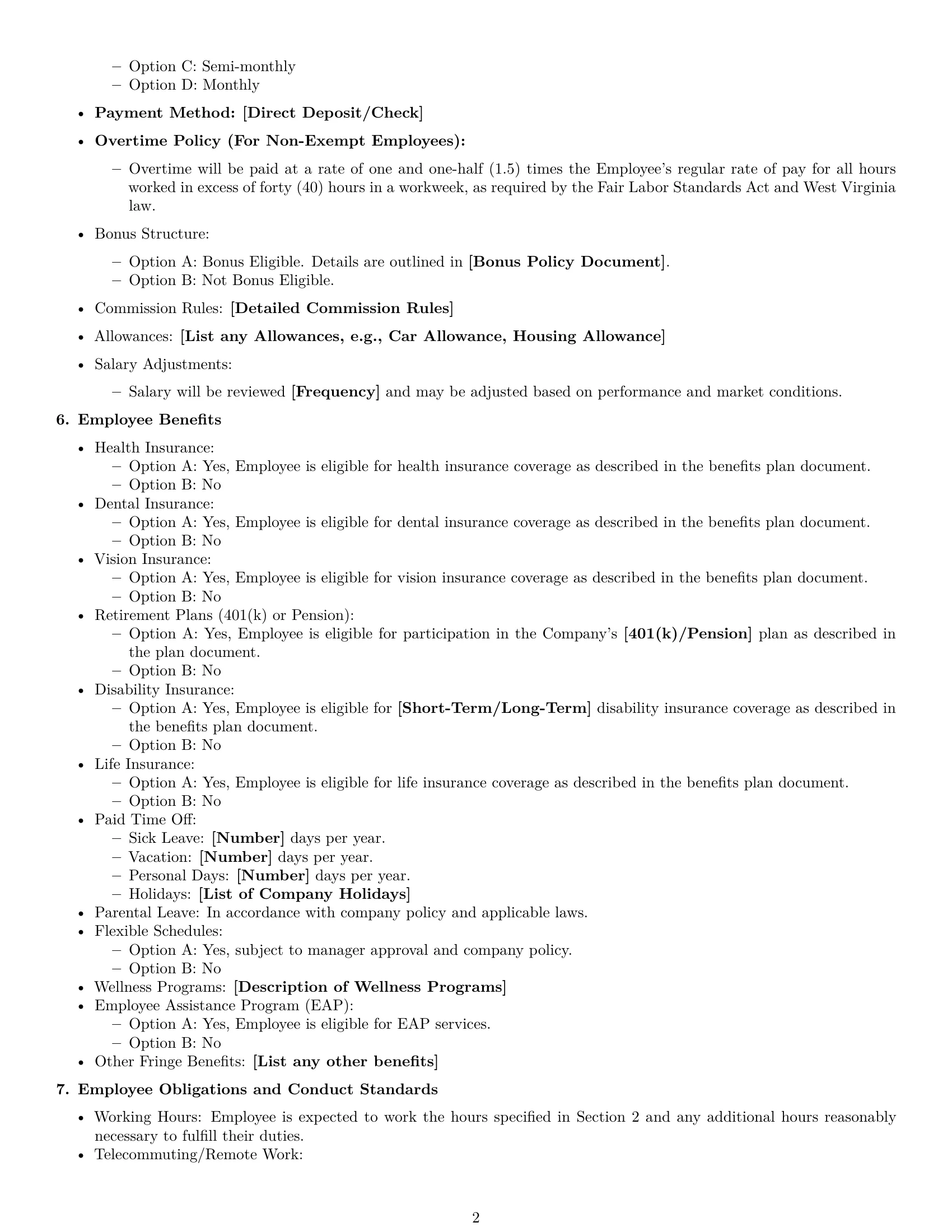 Preview page 2 of Free West Virginia employment contract template