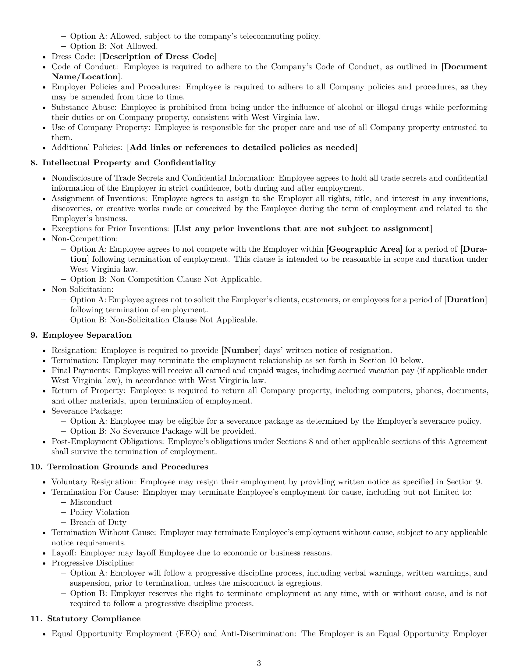 Preview page 3 of Free West Virginia employment contract template