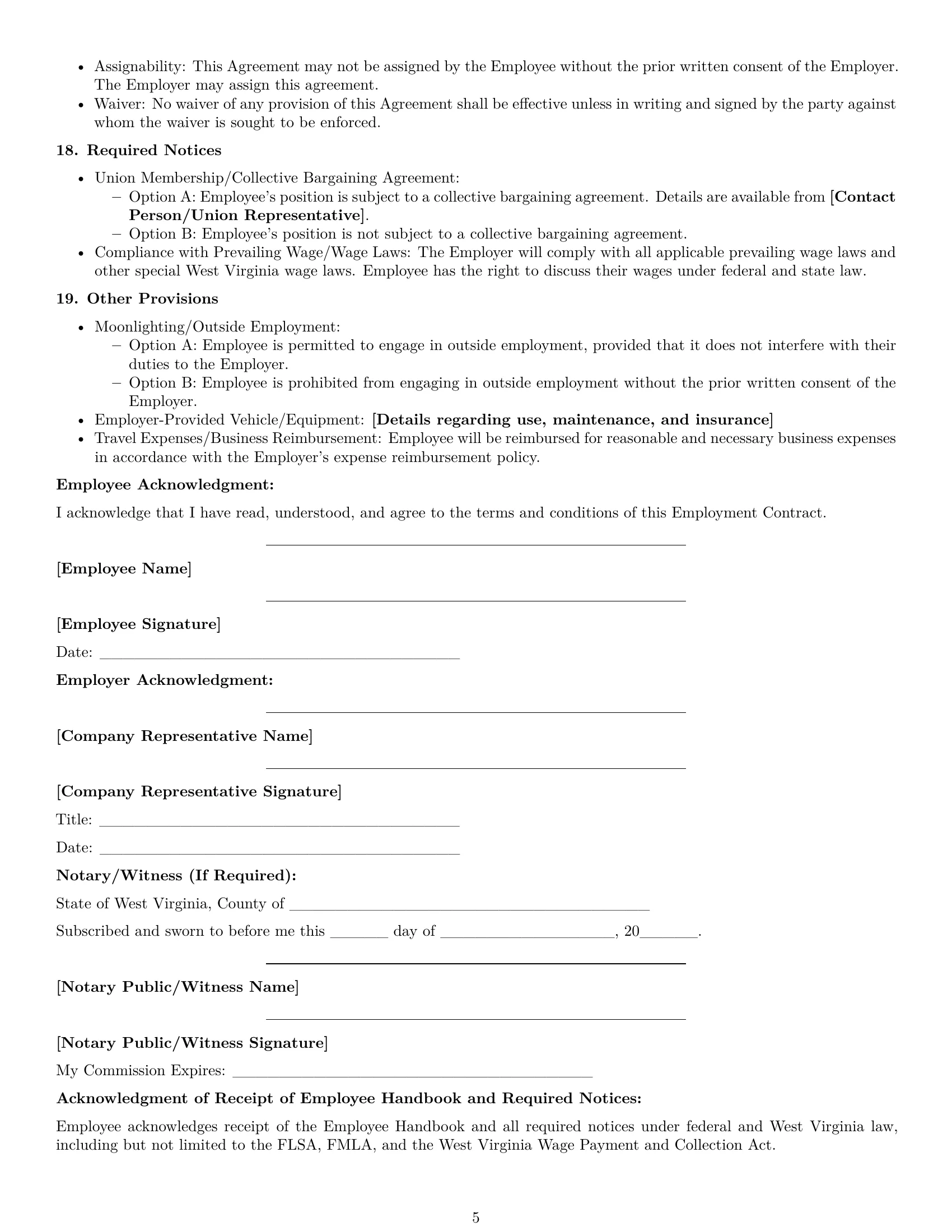 Preview page 5 of Free West Virginia employment contract template