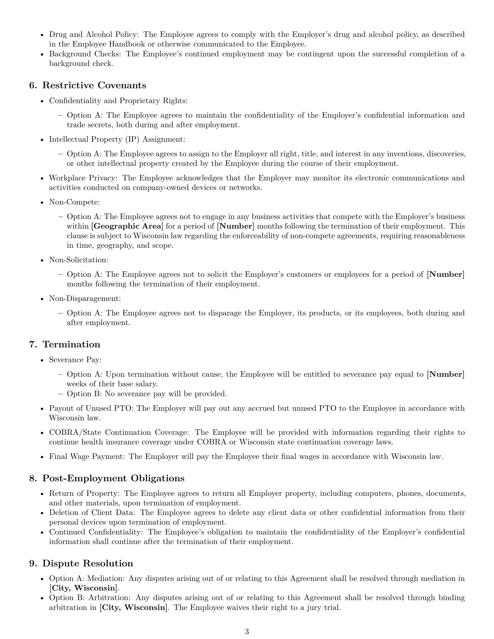 Preview page 3 of Free Wisconsin employment contract template