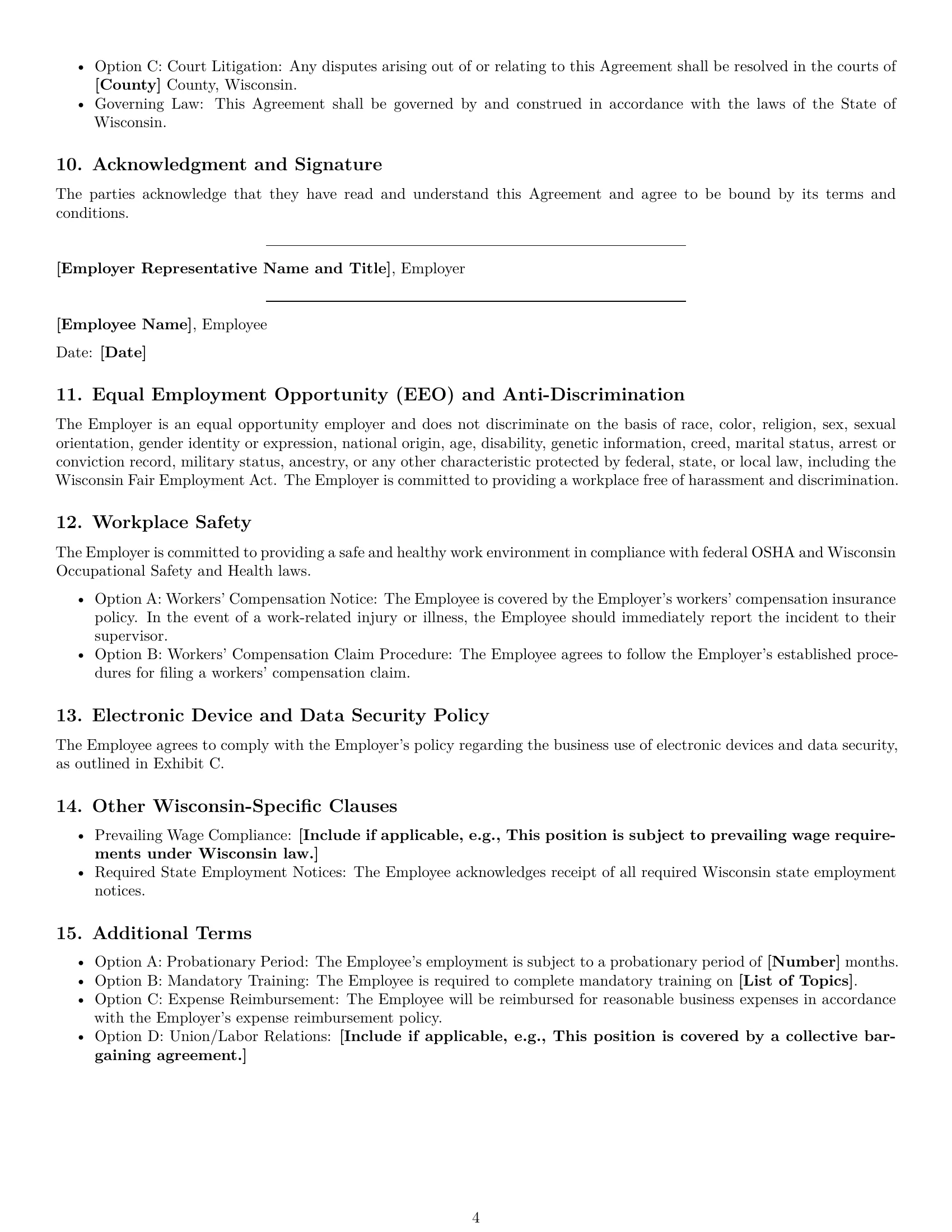 Preview page 4 of Free Wisconsin employment contract template