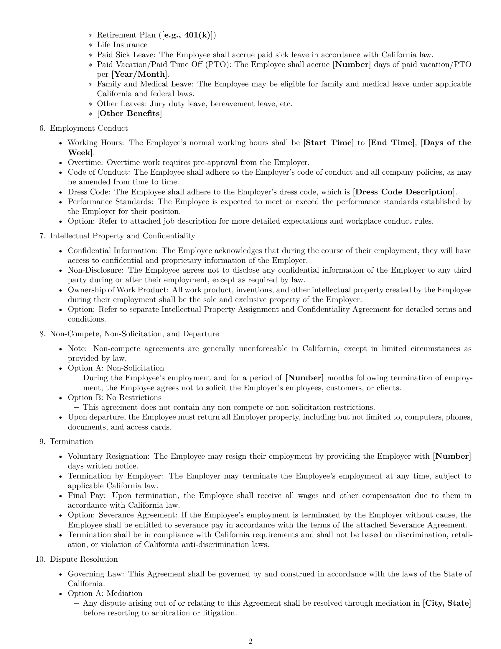 Preview page 2 of Free California employment contract template