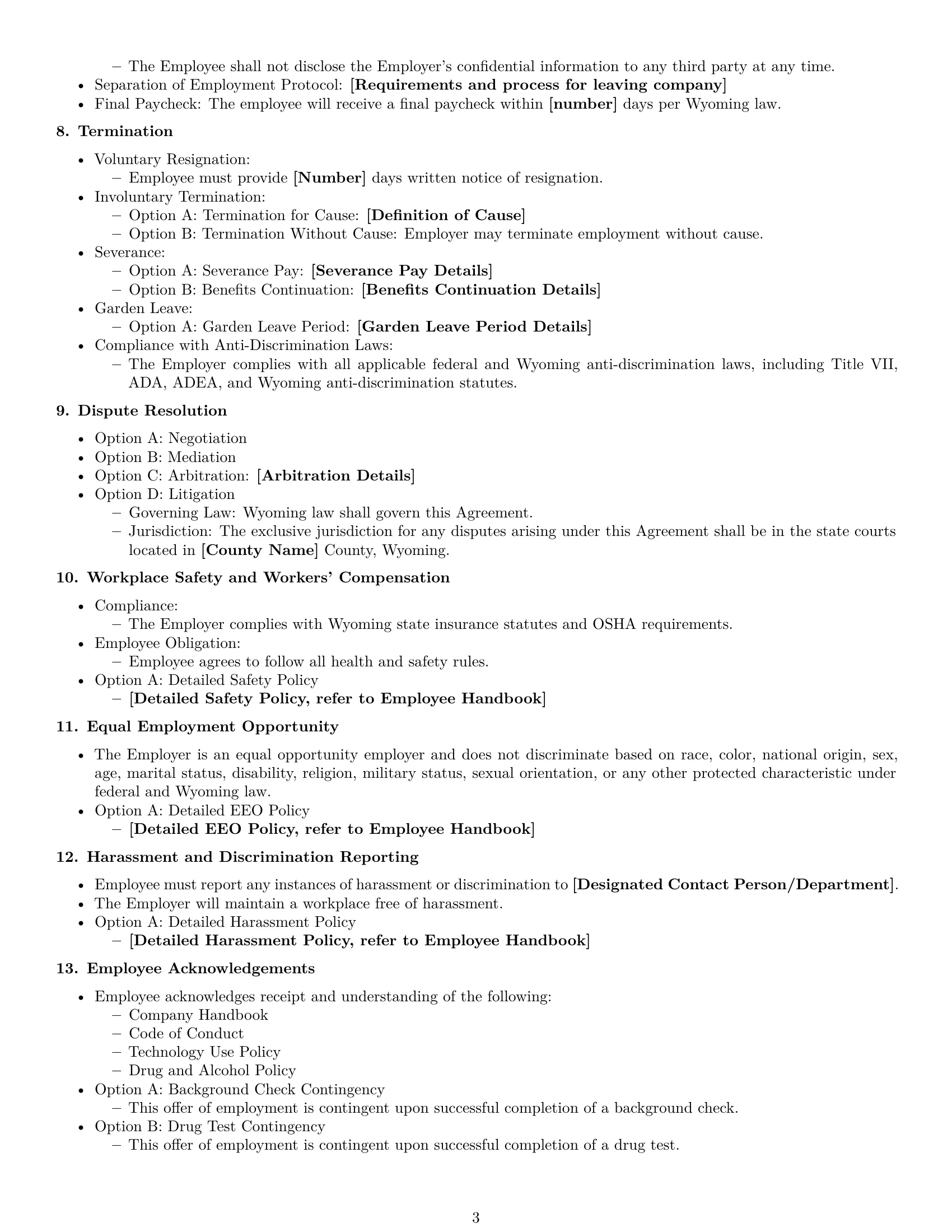 Preview page 3 of Free Wyoming employment contract template