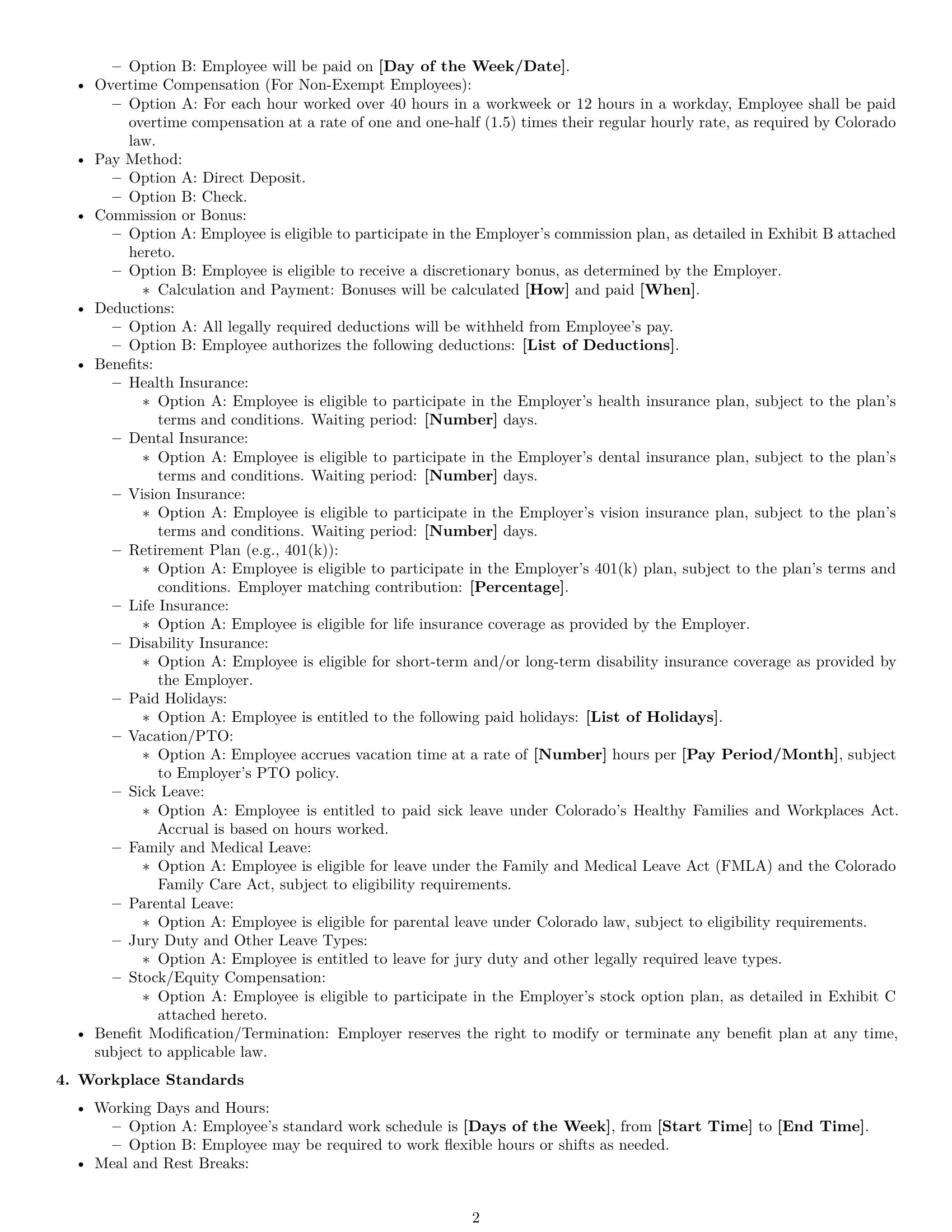 Preview page 2 of Free Colorado employment contract template