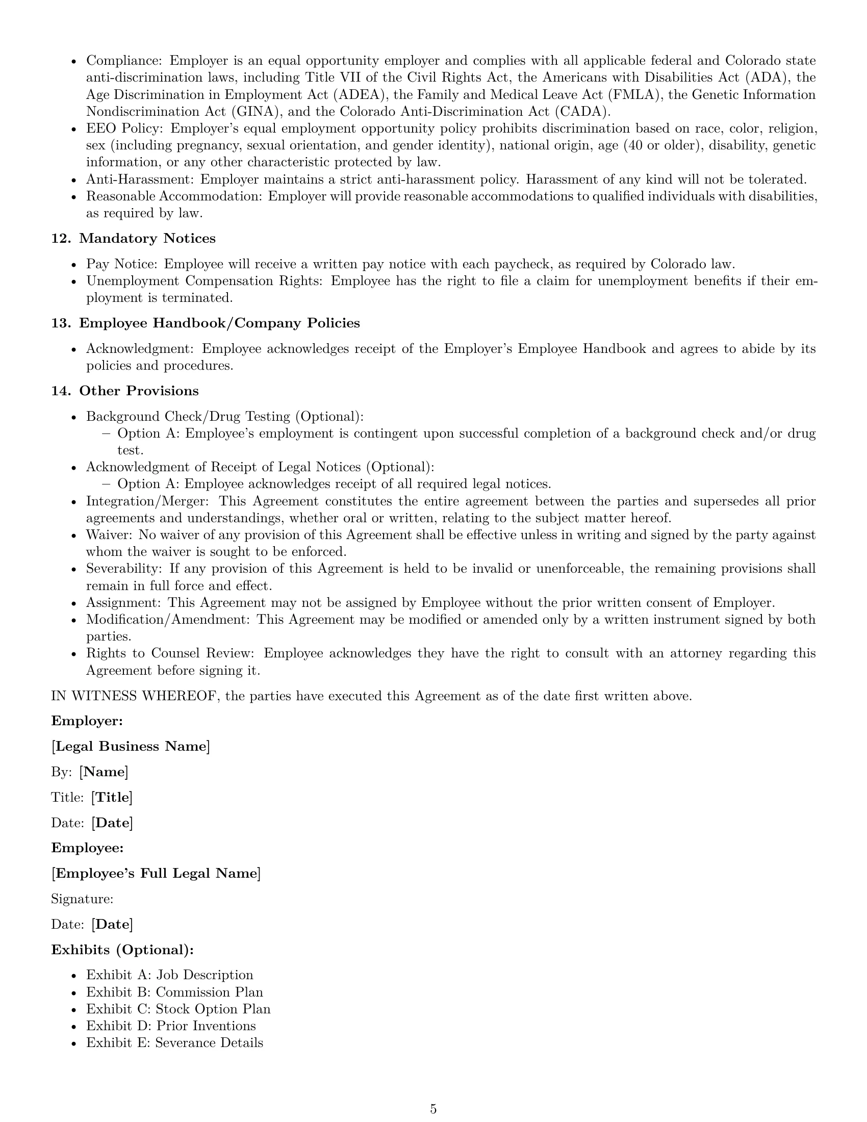 Preview page 5 of Free Colorado employment contract template