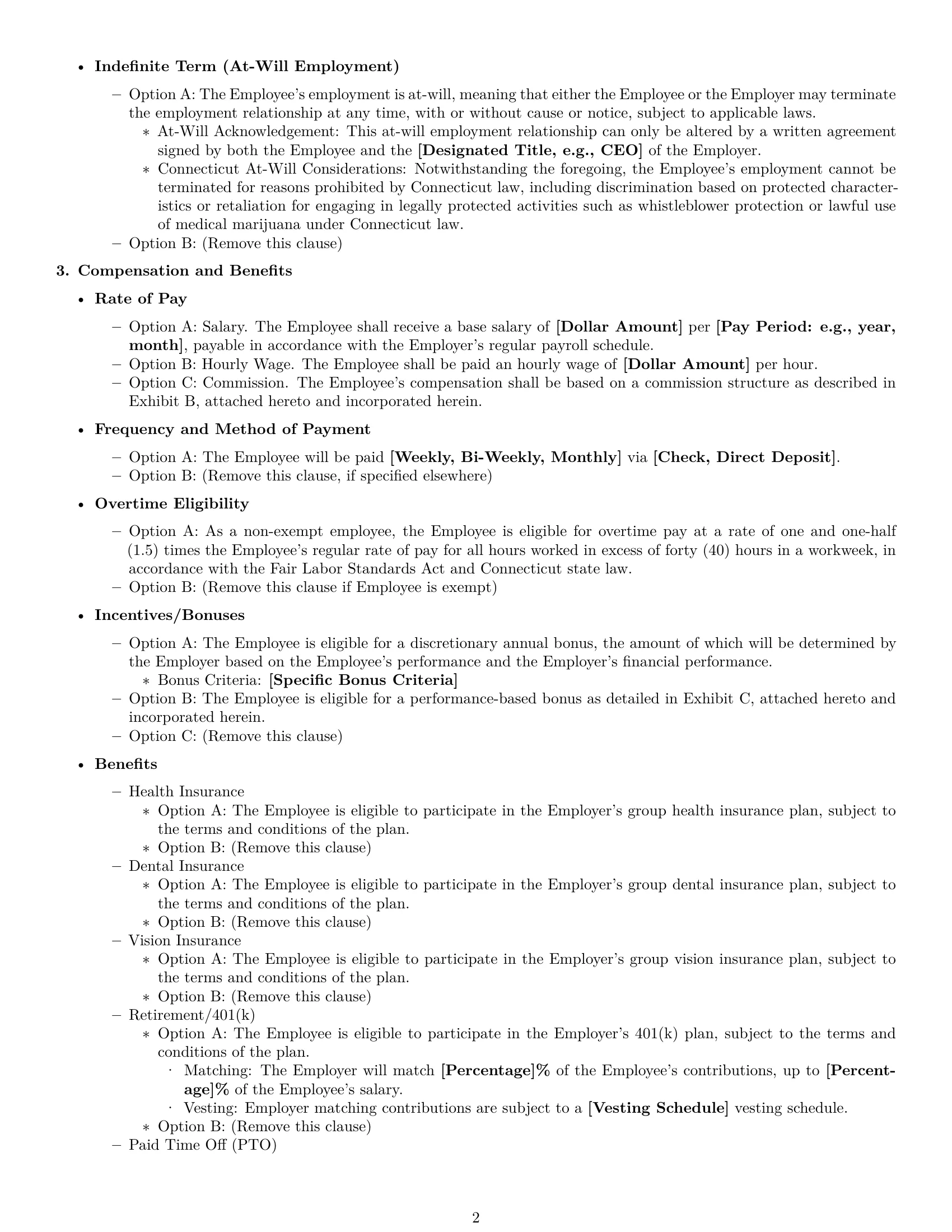 Preview page 2 of Free Connecticut employment contract template