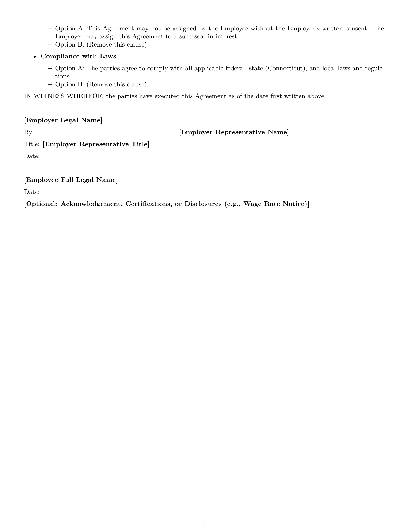 Preview page 7 of Free Connecticut employment contract template