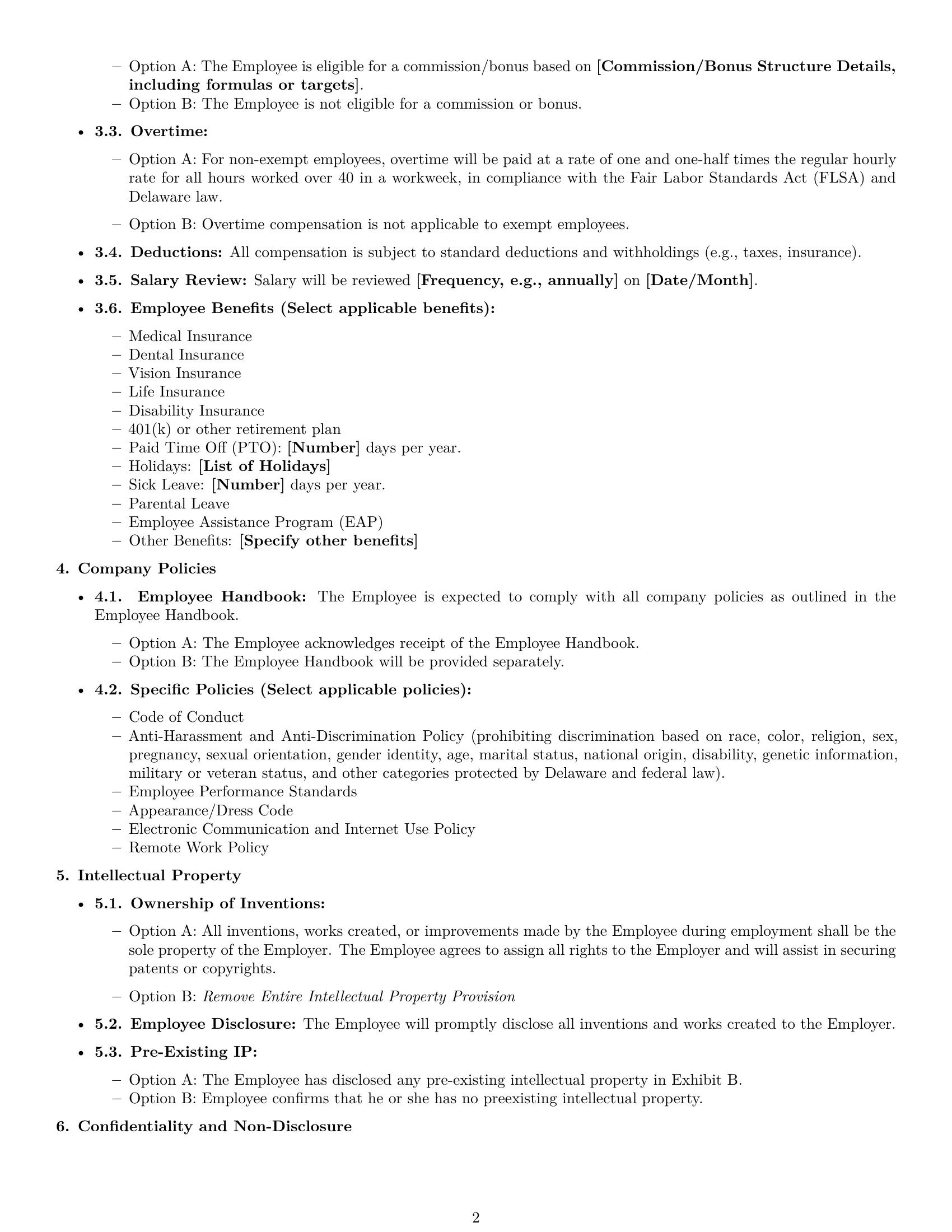 Preview page 2 of Free Delaware employment contract template