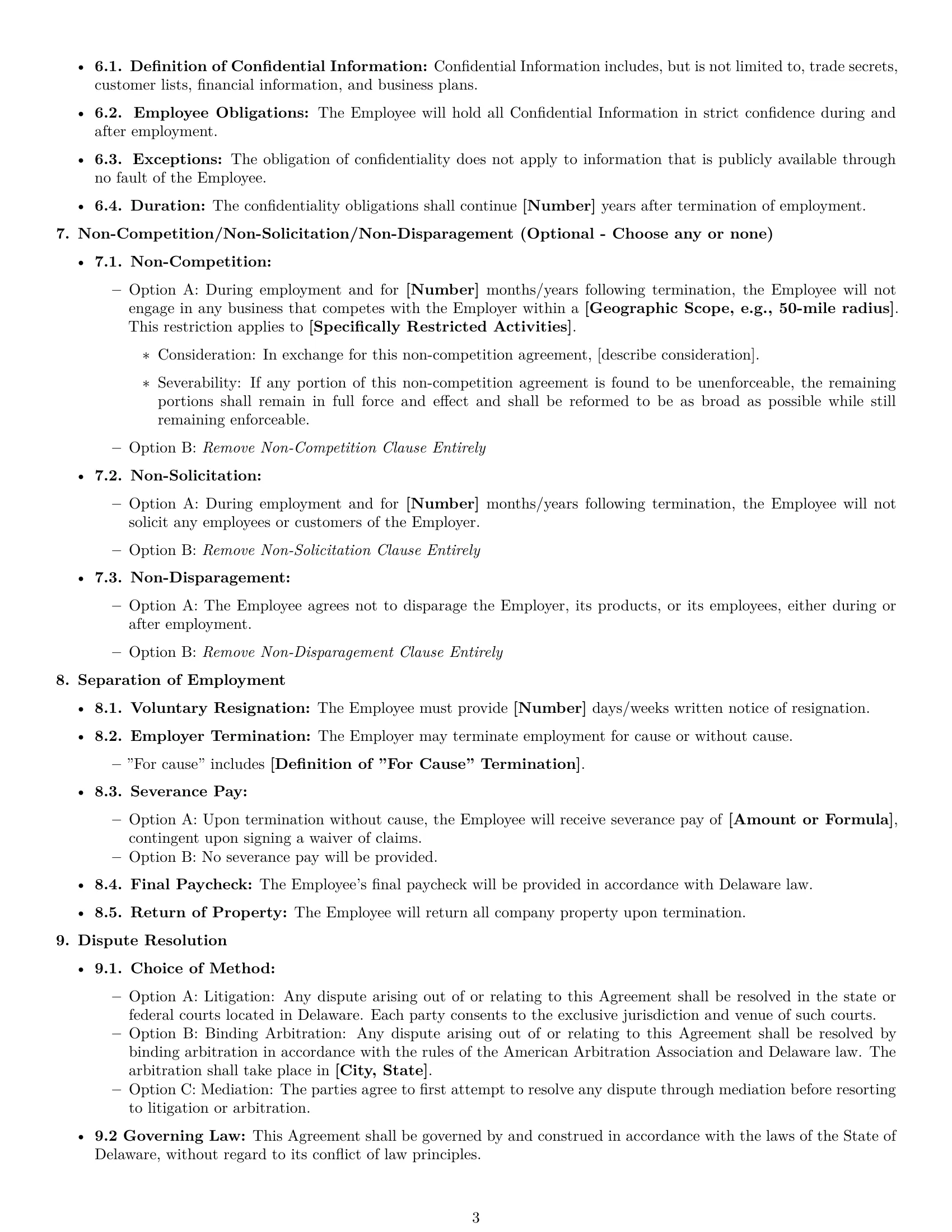 Preview page 3 of Free Delaware employment contract template