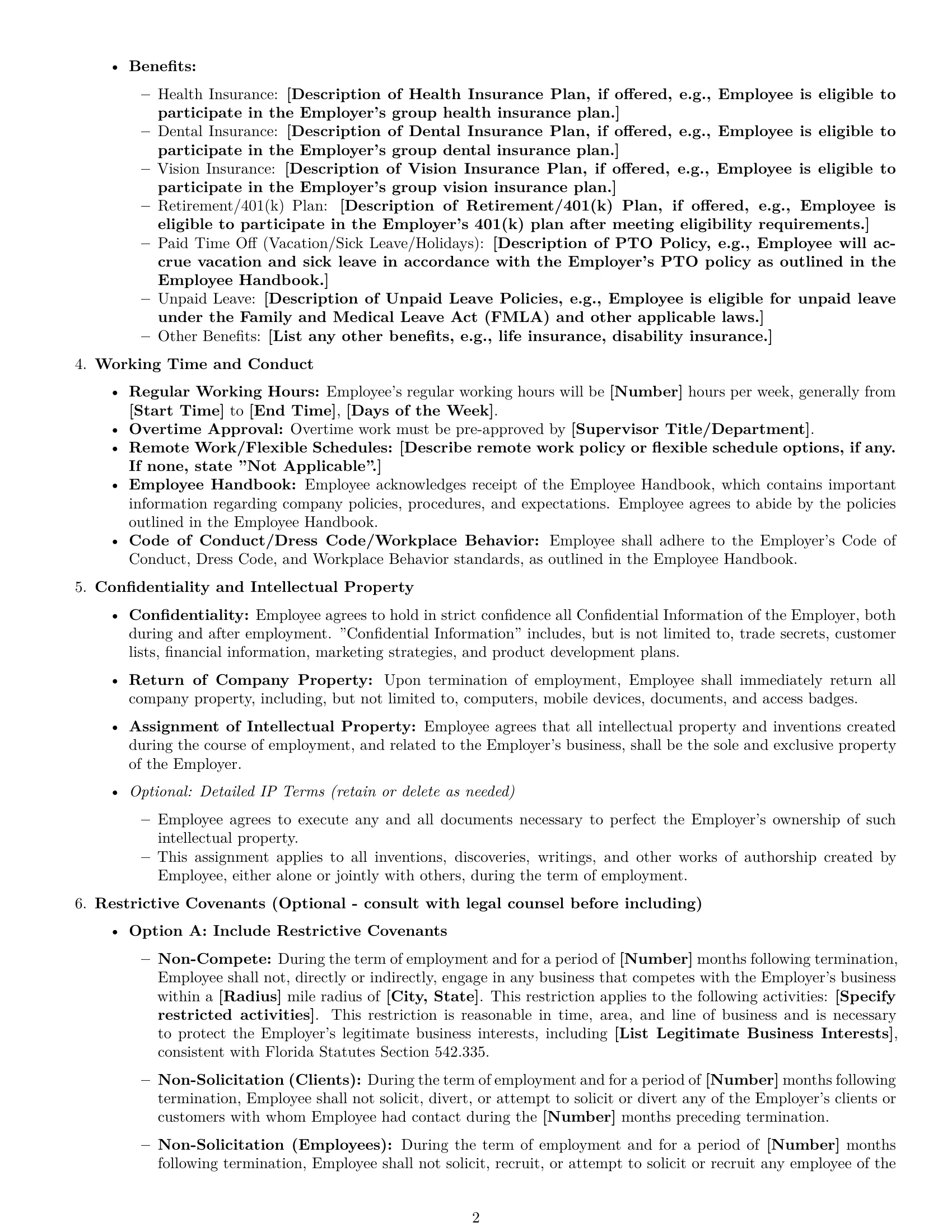 Preview page 2 of Free Florida employment contract template