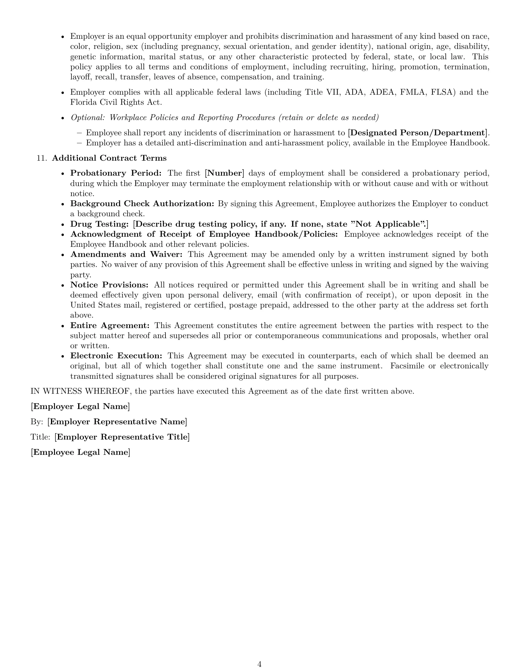 Preview page 4 of Free Florida employment contract template