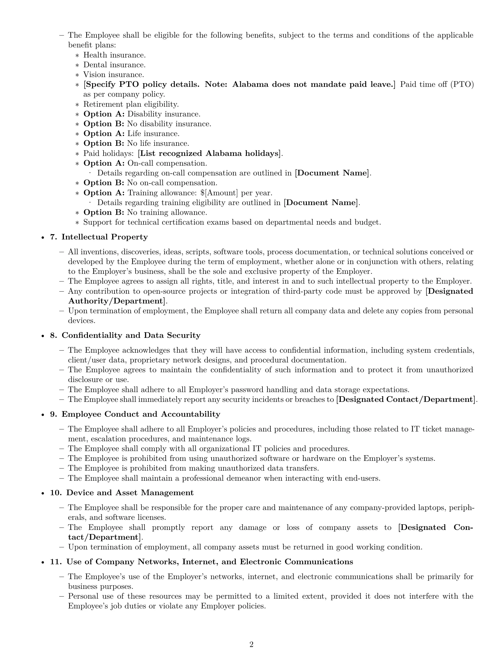 Preview page 2 of Free Alabama IT assistant employment contract template