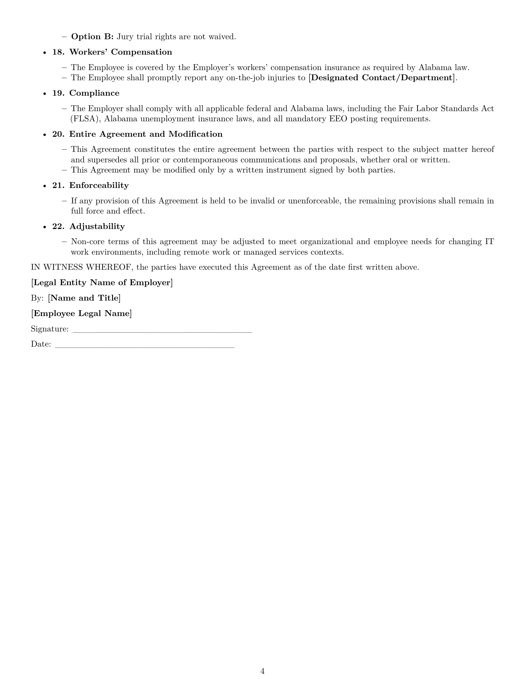 Preview page 4 of Free Alabama IT assistant employment contract template