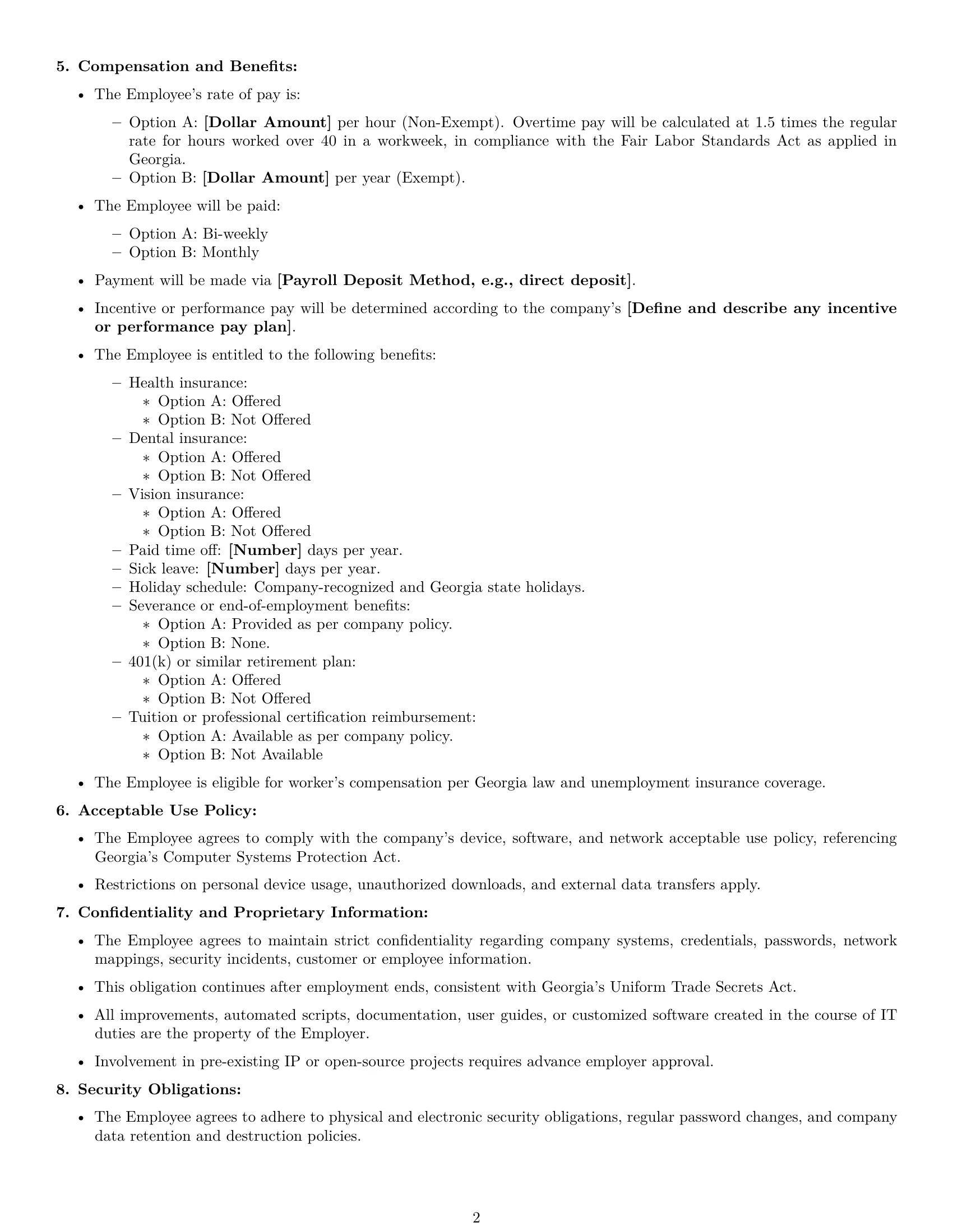 Preview page 2 of Free Georgia IT assistant employment contract template
