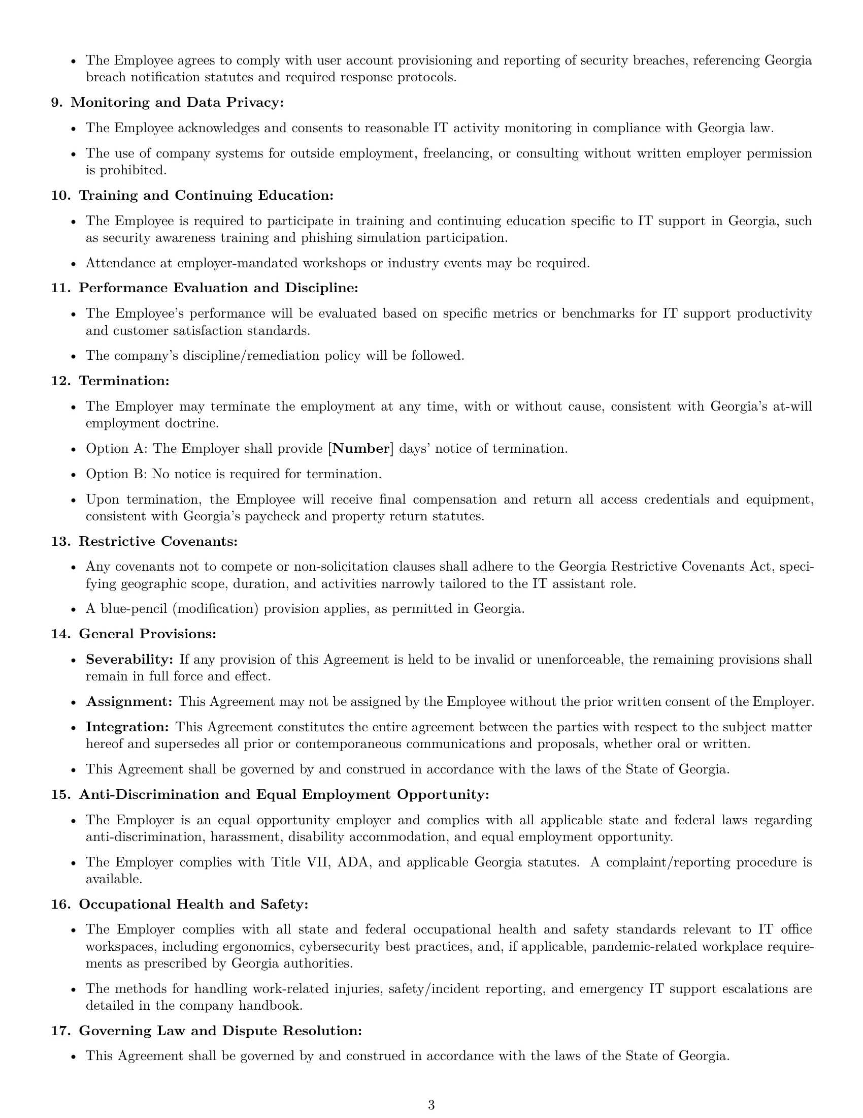 Preview page 3 of Free Georgia IT assistant employment contract template