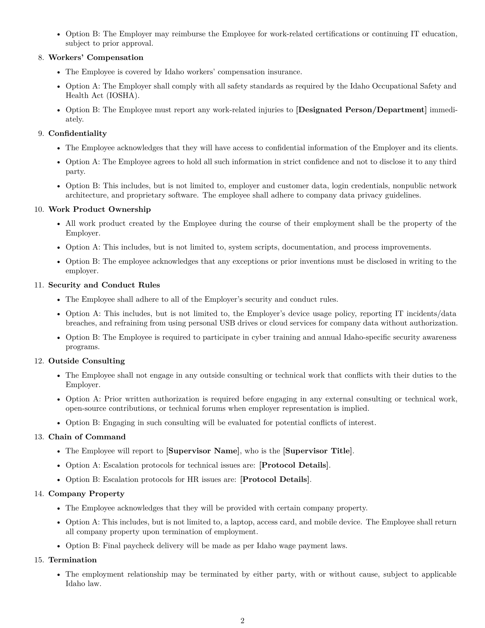 Preview page 2 of Free Idaho IT assistant employment contract template