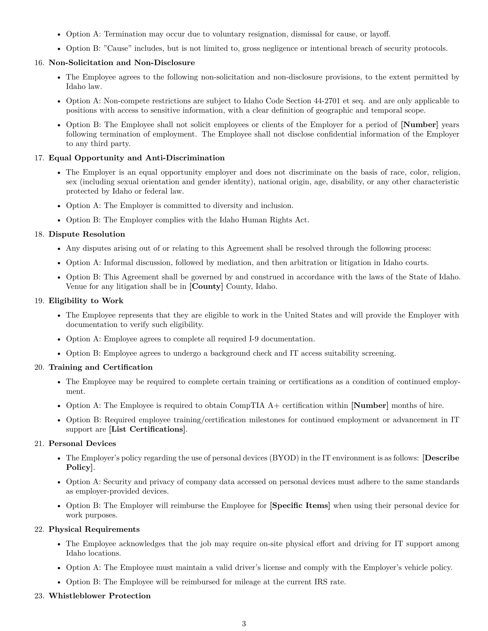 Preview page 3 of Free Idaho IT assistant employment contract template